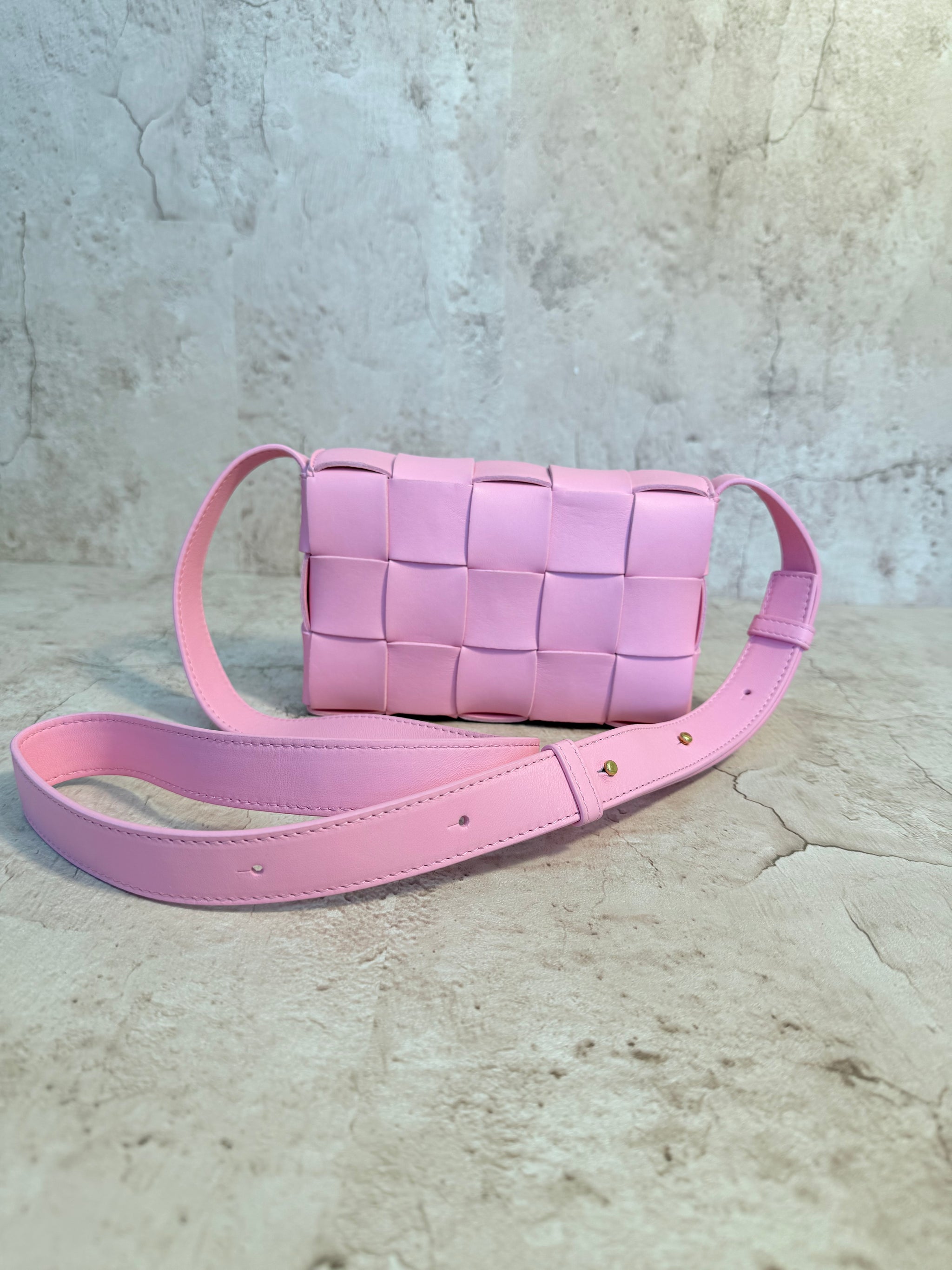 Bottega Veneta Pink Cassette Intrecciato Leather Crossbody Bag