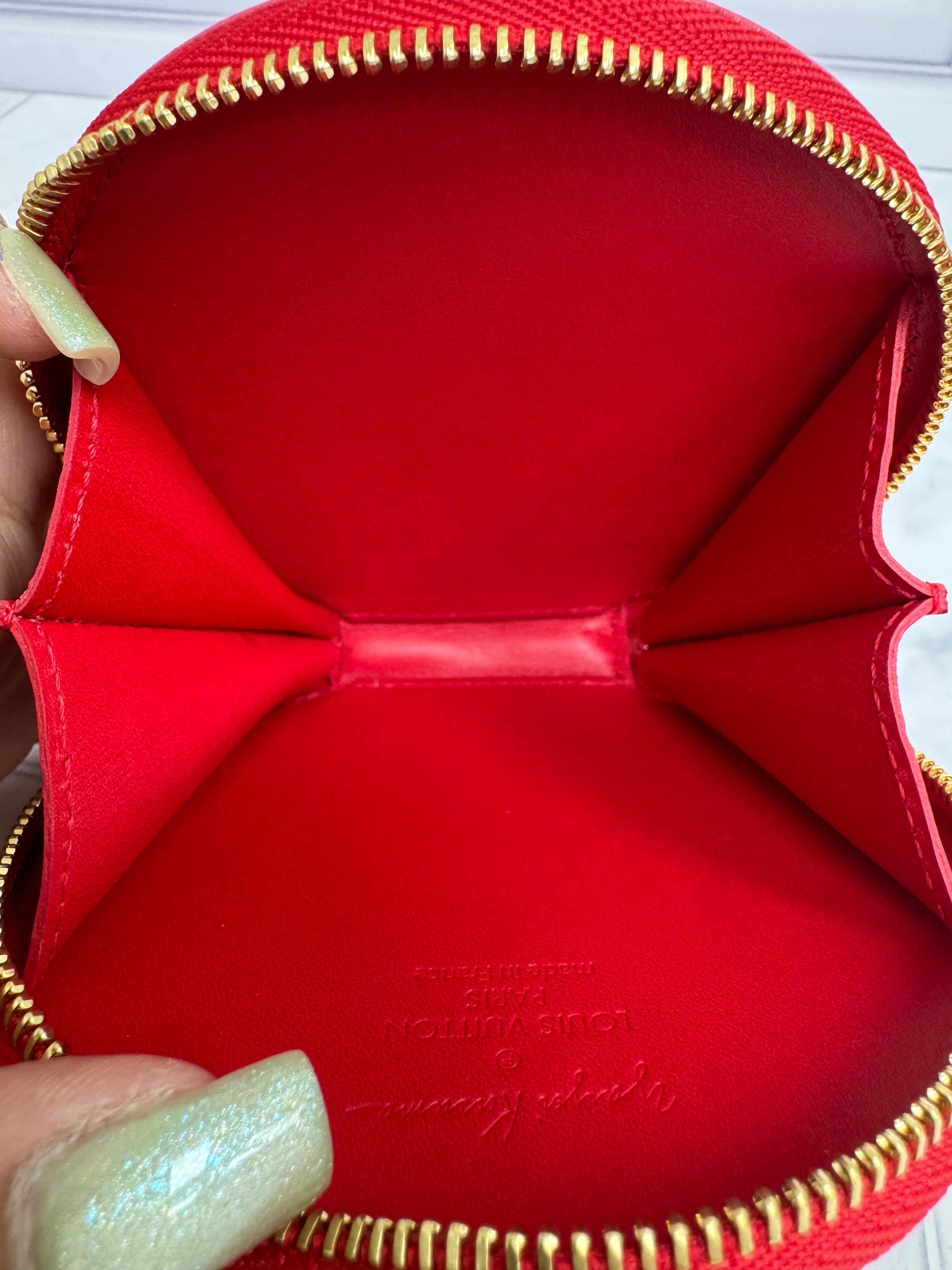 Louis Vuitton Red And White Monogram Vernis Dots Infinity Coin Purse
