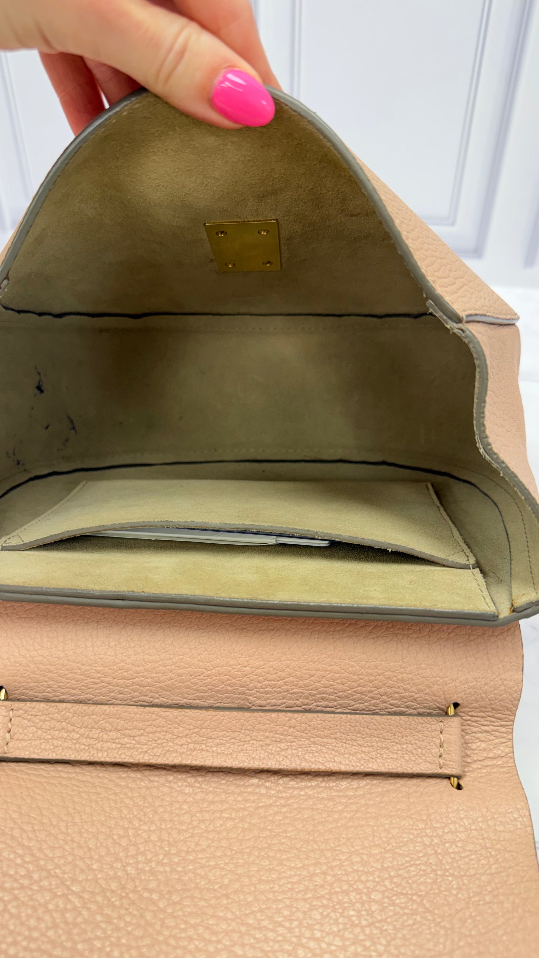 Chloe Dusty Rose Grained Leather Drew Chain Shoulder Bag