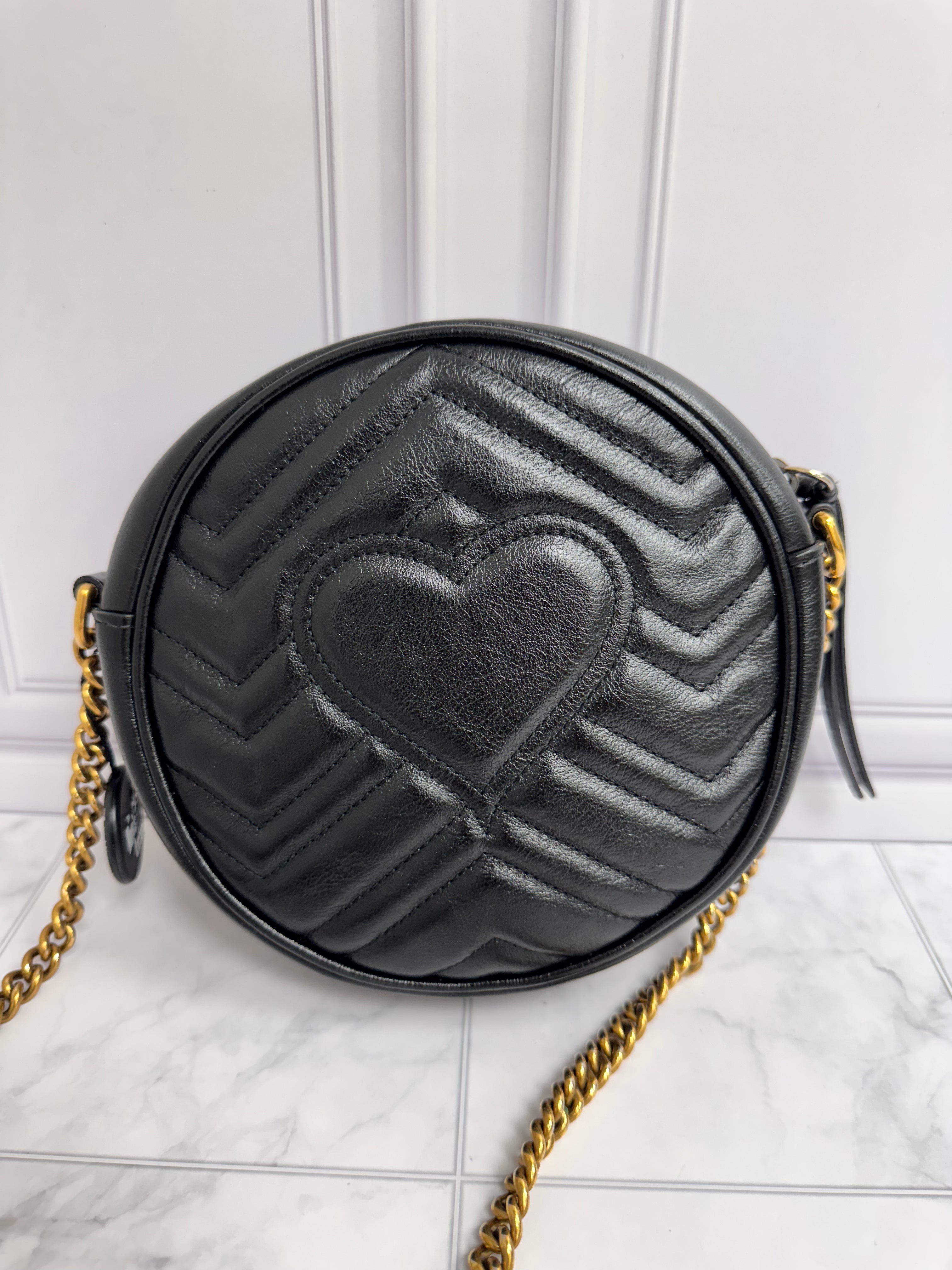 *DONS DROP* Gucci Black Leather Mini Marmont Round Crossbody Bag
