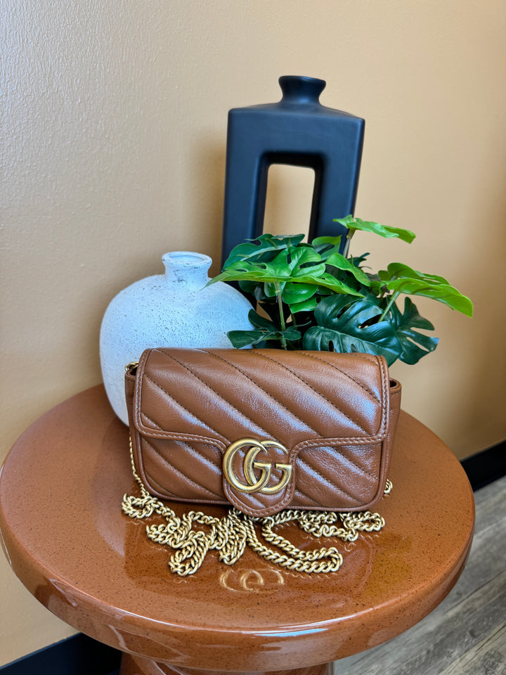 Gucci Brown Leather Marmont Super Mini Crossbody Bag