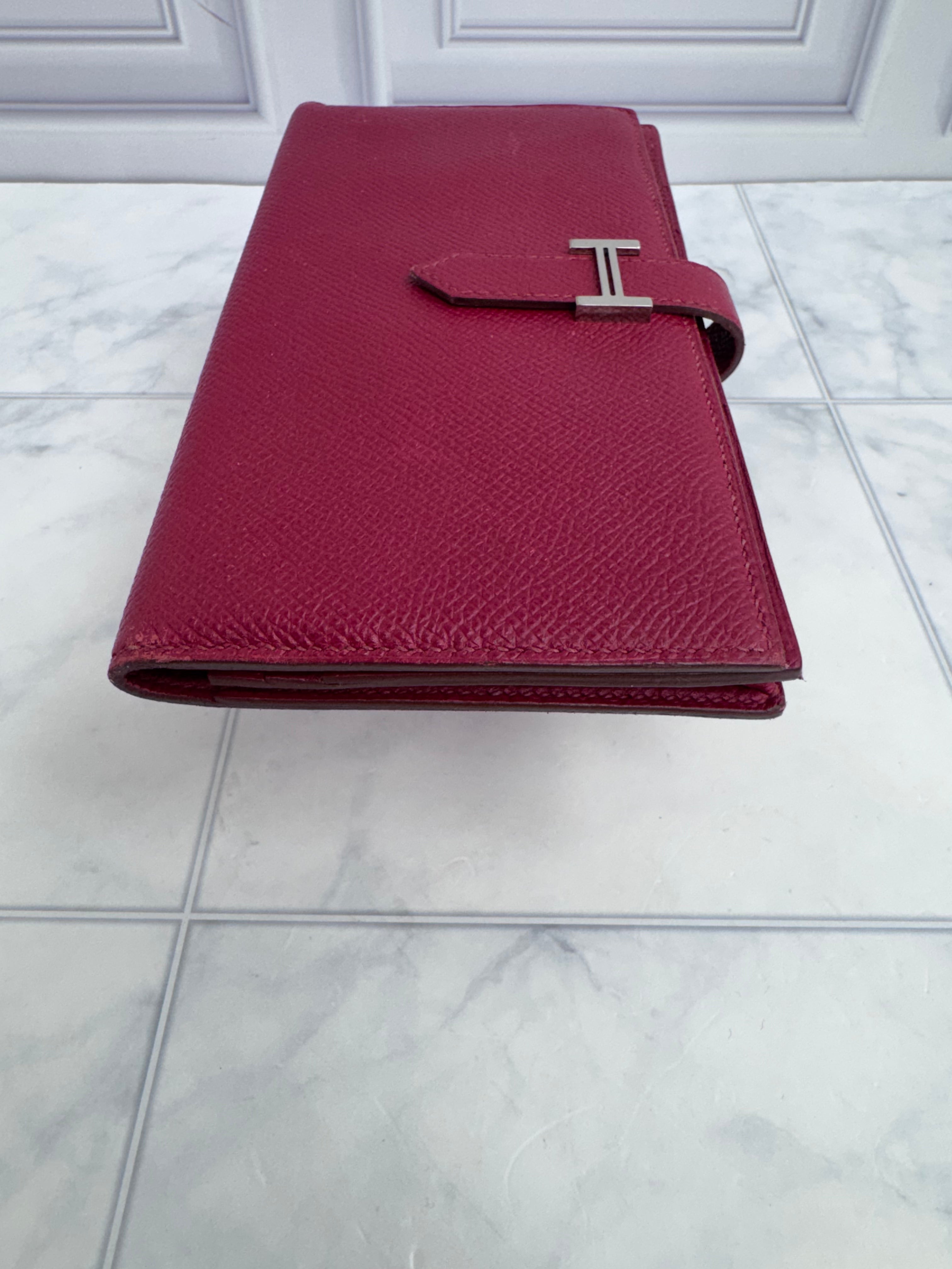 Hermes Deep Red Epsom Leather Bearn Wallet