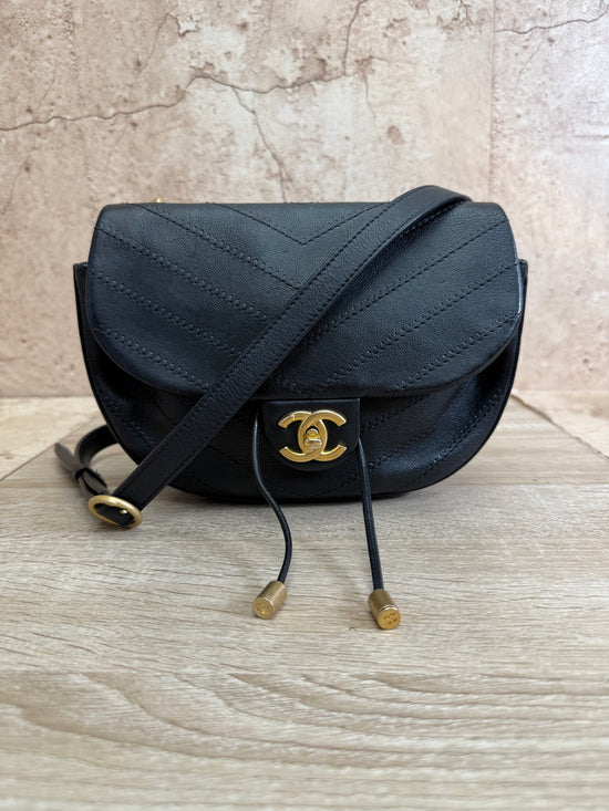Chanel Black Lambskin V Stitch 2Way Bag