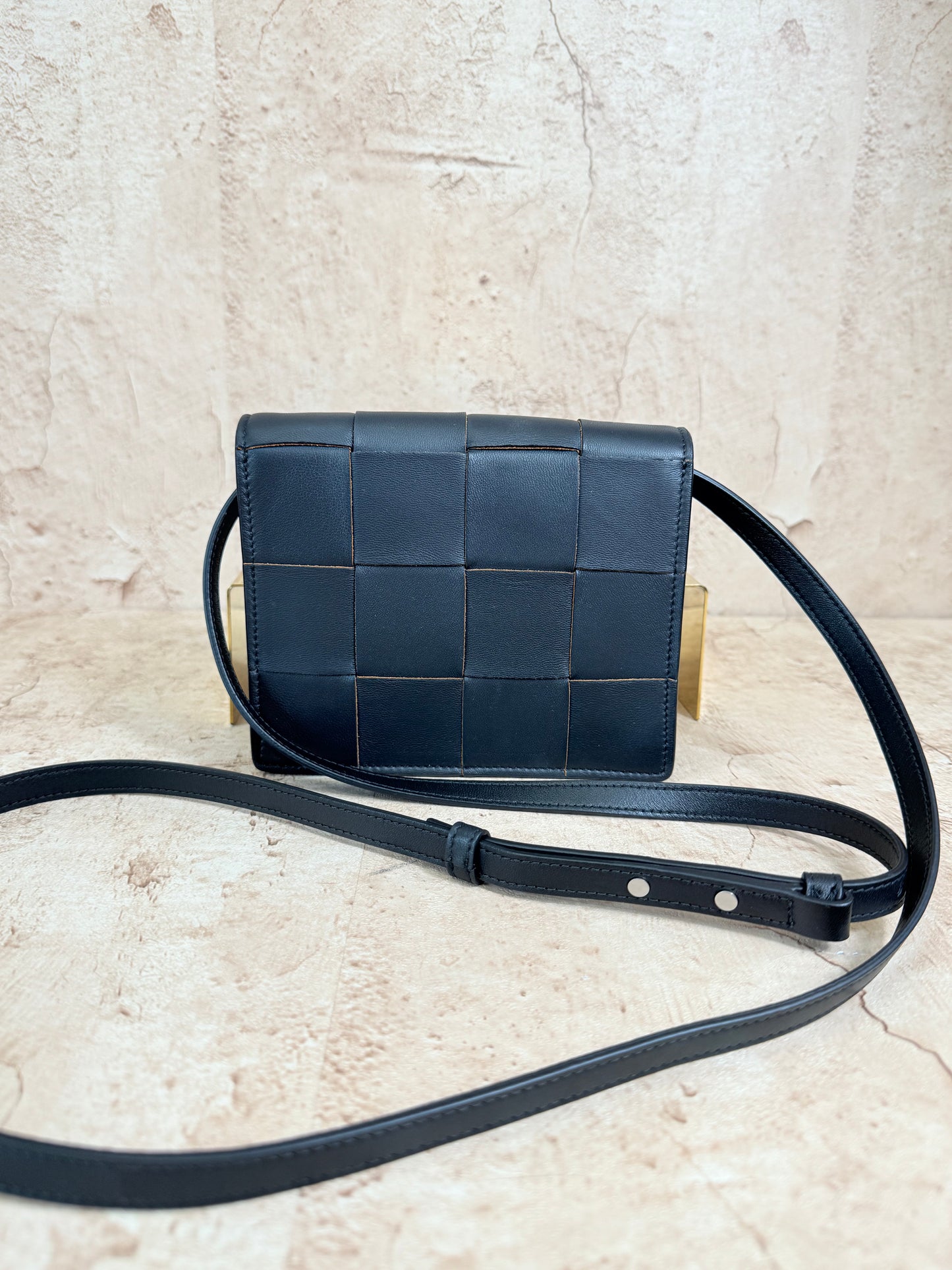 Bottega Veneta Black Intrecciato Leather Mini Cassette Shoulder Bag