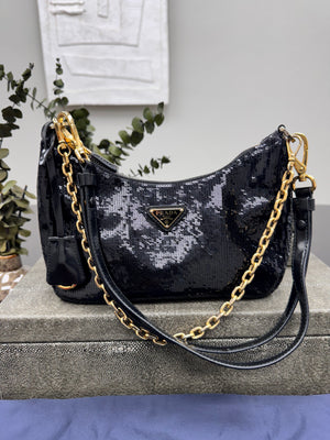Prada Black Sequins ReEdition Shoulder Bag