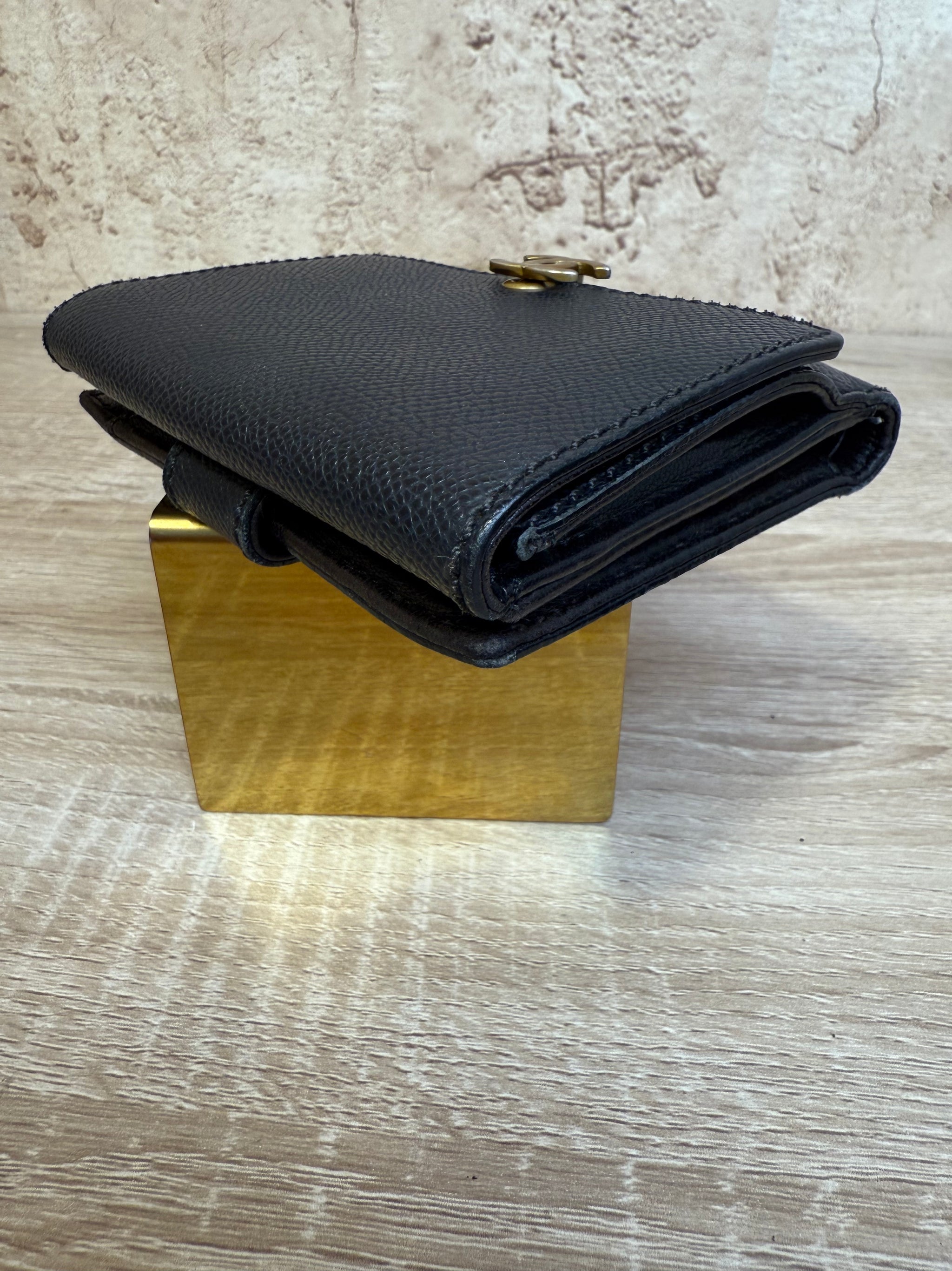 Chanel Vintage Black Caviar Trifold Compact Wallet