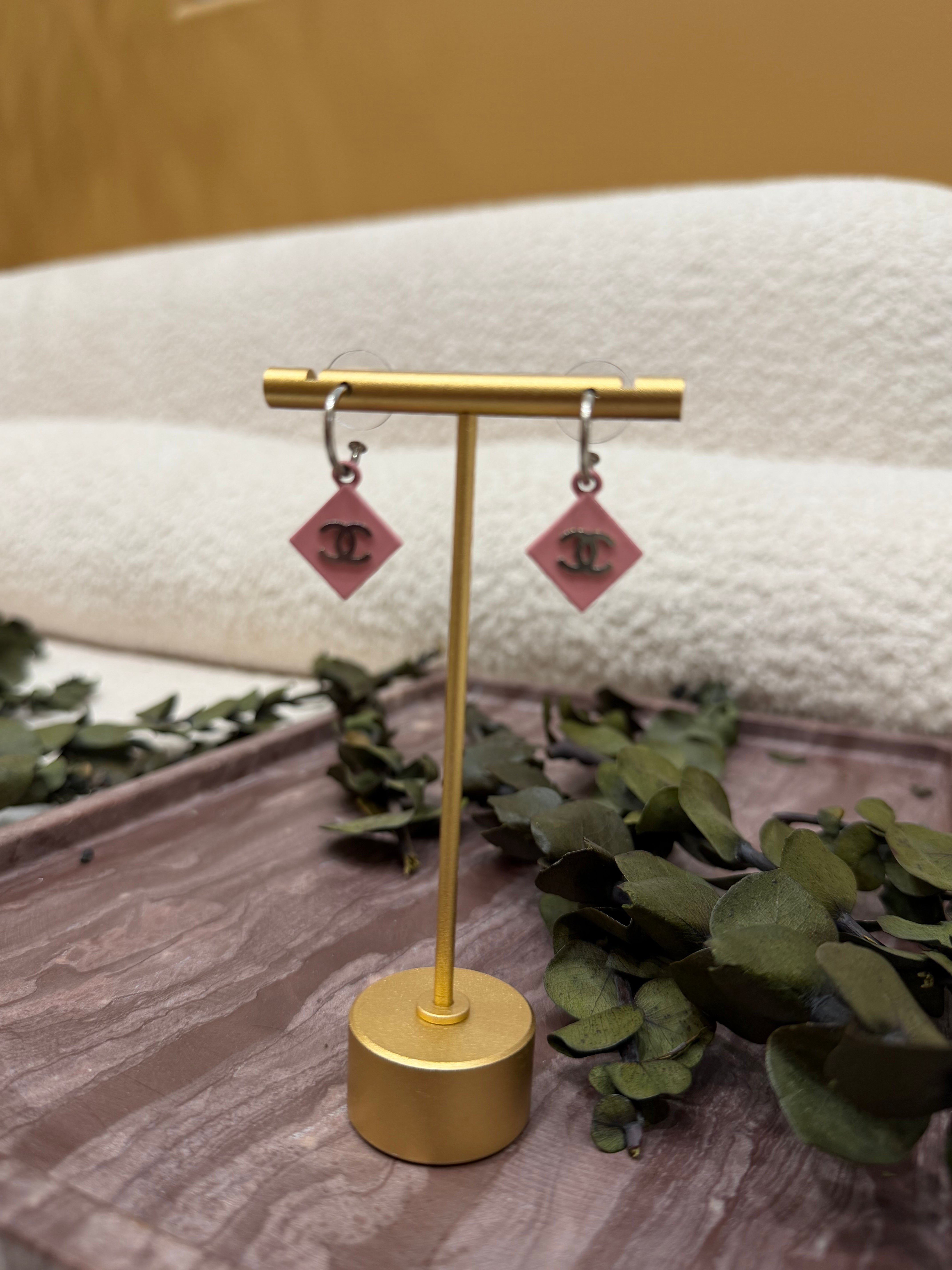 Chanel Pink CC Dangle Earrings