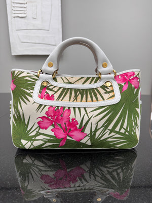Celine White Pink And Green Canvas Boogie Flower Hand Bag