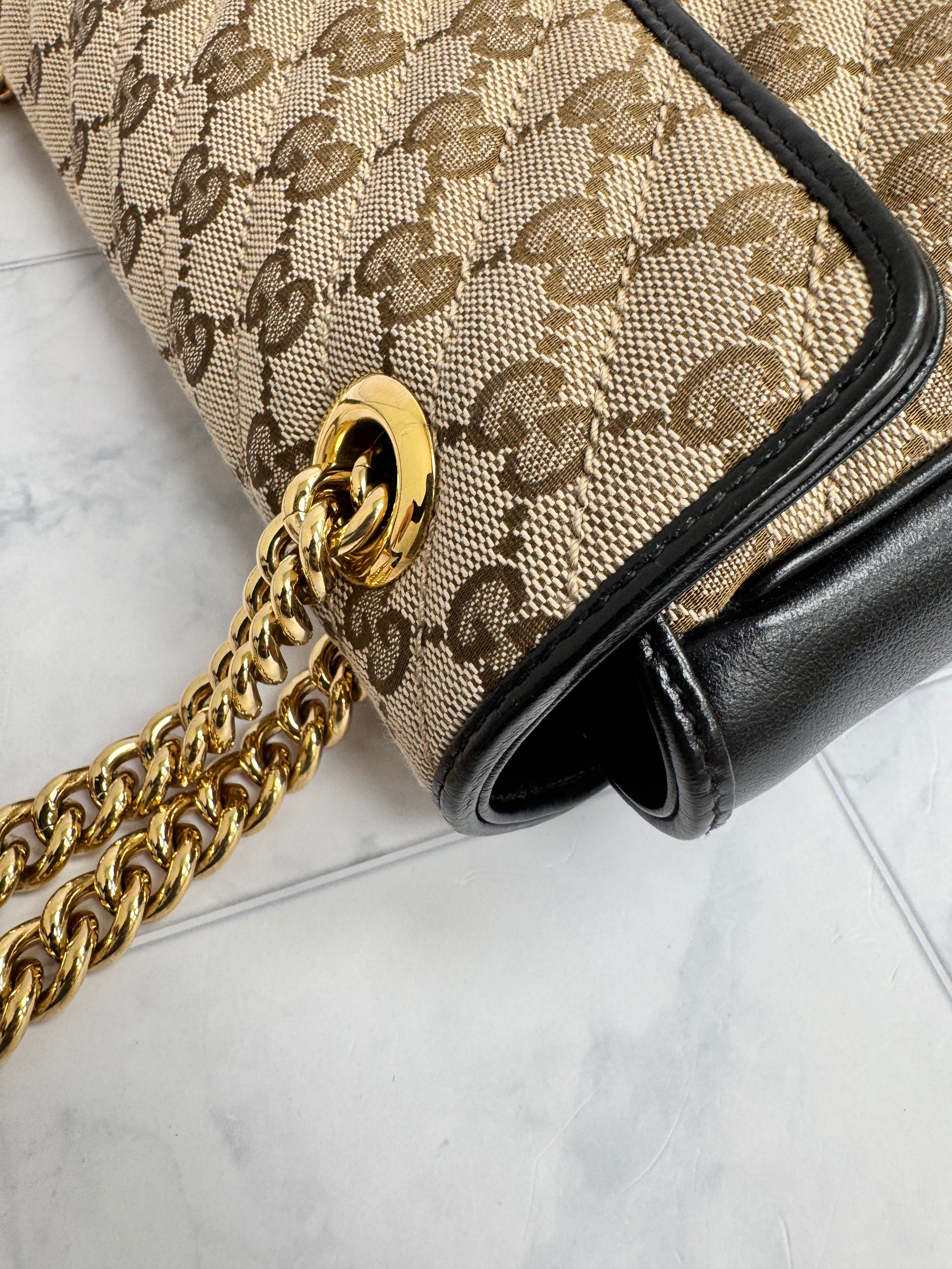 *DONS DROP* Gucci Brown Monogram Canvas GG Marmont Shoulder Bag
