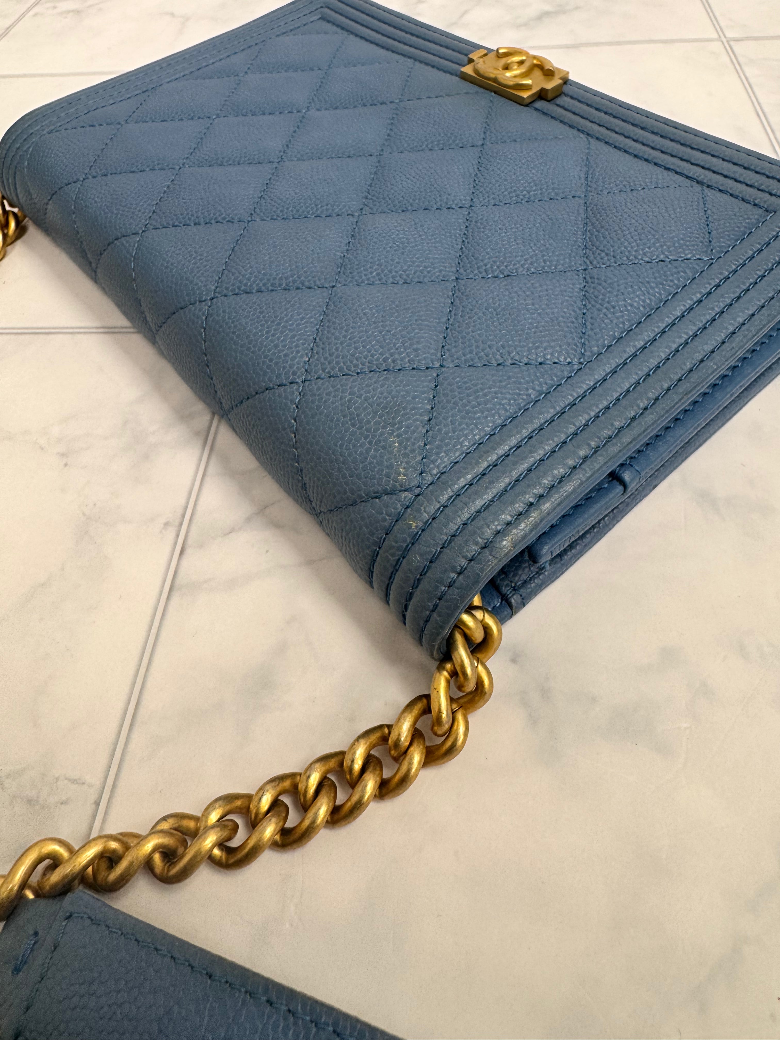*DONS DROP* Chanel Blue Caviar Leather Boy Wallet on a Chain