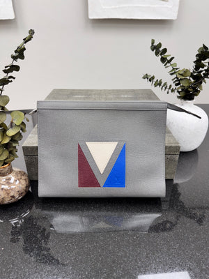 Louis Vuitton Grey Taiga Leather Americas Cup Glacier Pochette Voyage Clutch Bag MM