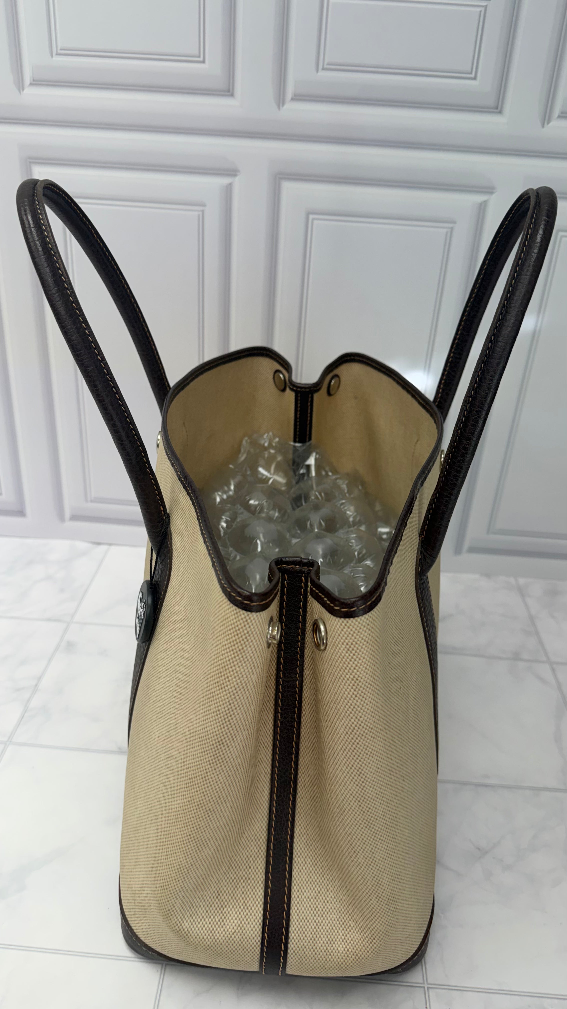 *DONS DROP* Hermes Beige & Brown Toile Canvas Garden Party 36 Tote Bag