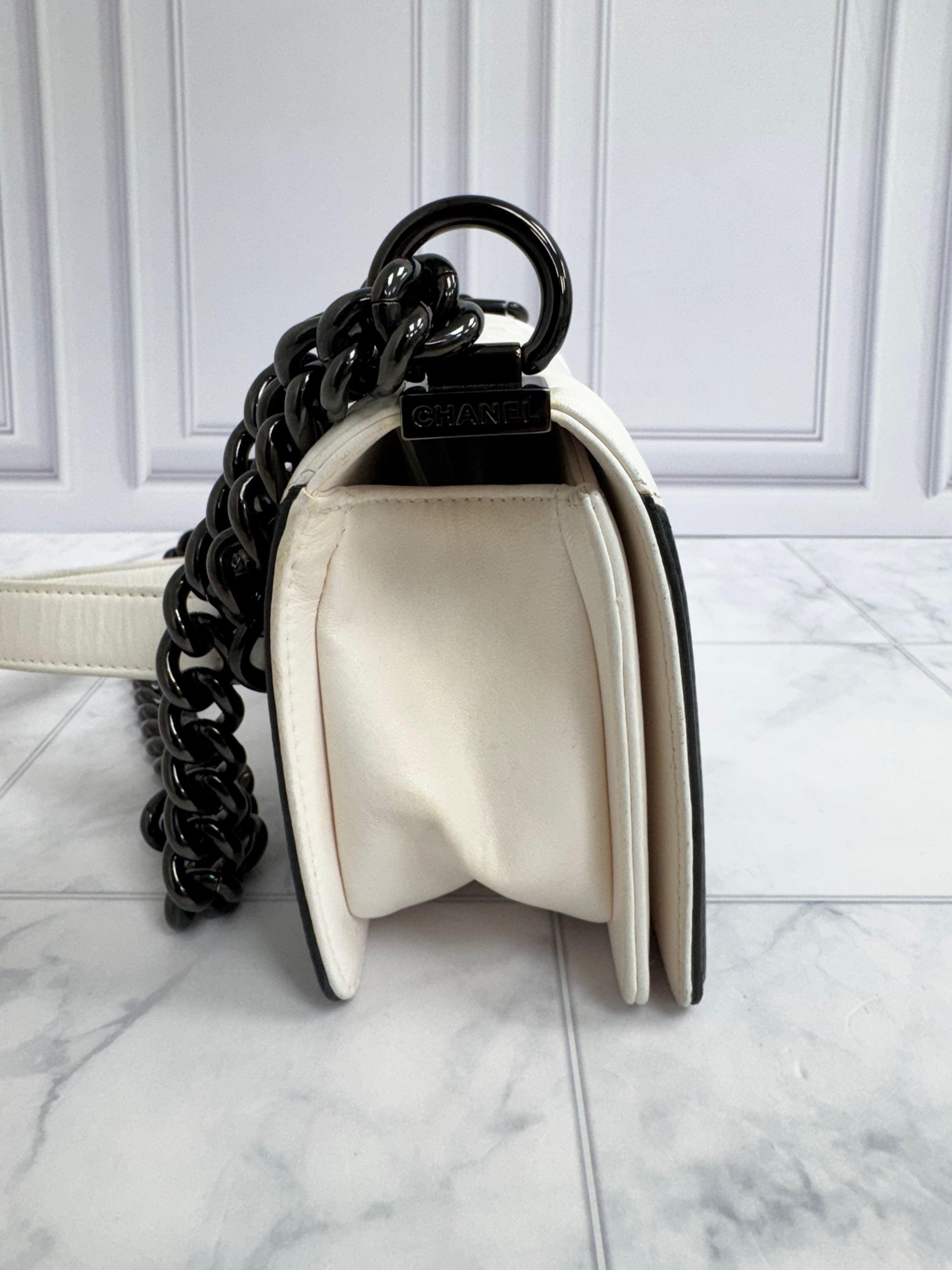 Chanel Black And White Leather Geometric Medium Boy Bag