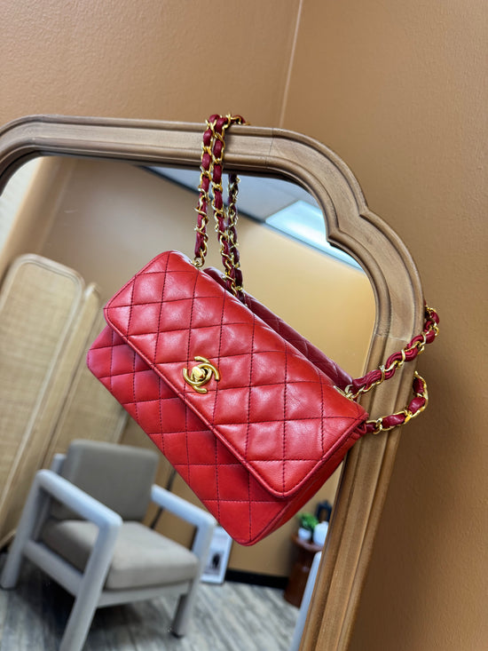 Chanel 24k Gold Plated Vintage Red Single Flap Crossbody Bag