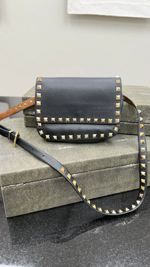 Valentino Black Leather Rockstud Belt Bag