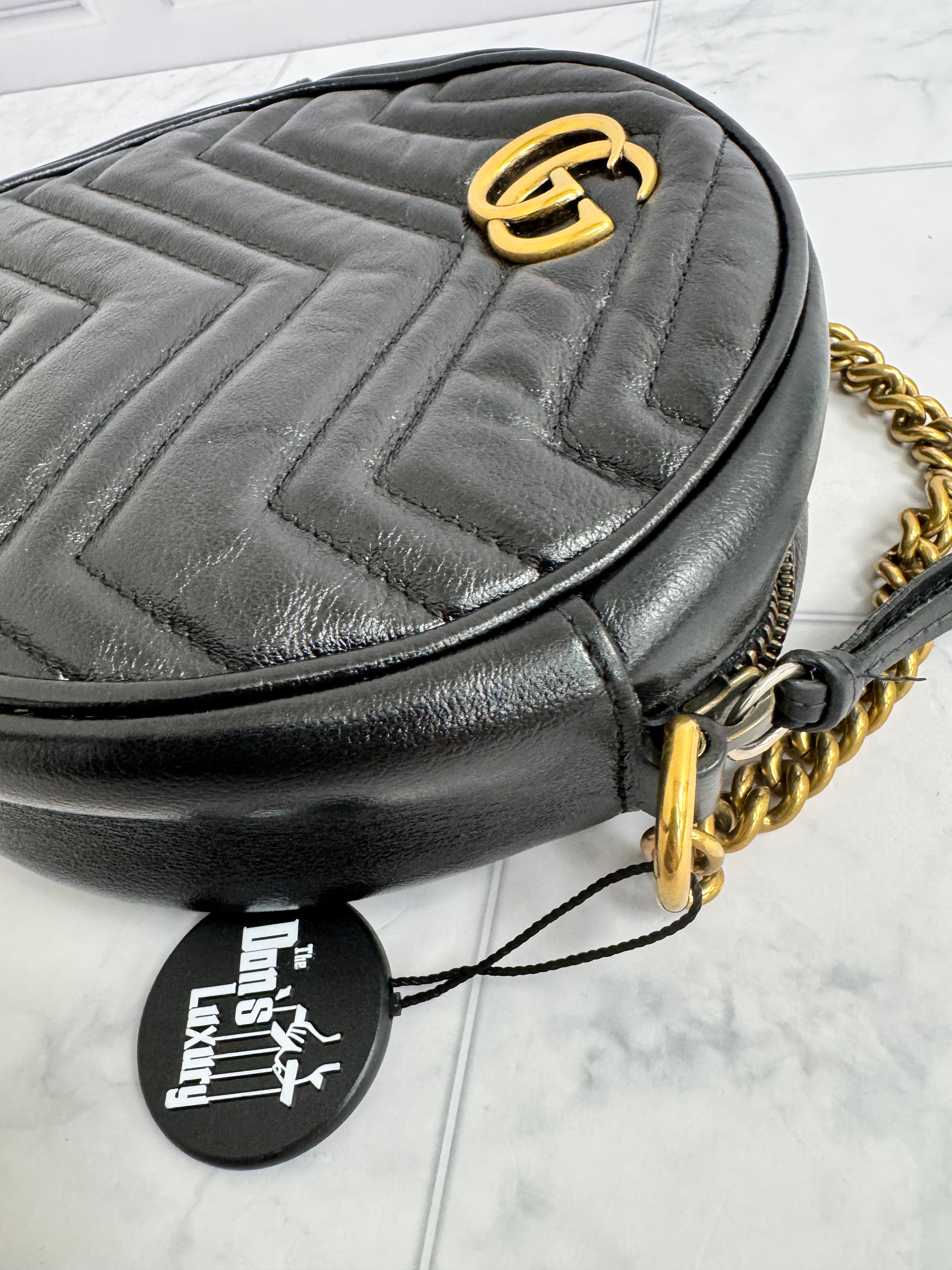 *DONS DROP* Gucci Black Leather Mini Marmont Round Crossbody Bag