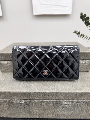 Chanel Black Quilted Patent Leather Long Wallet
