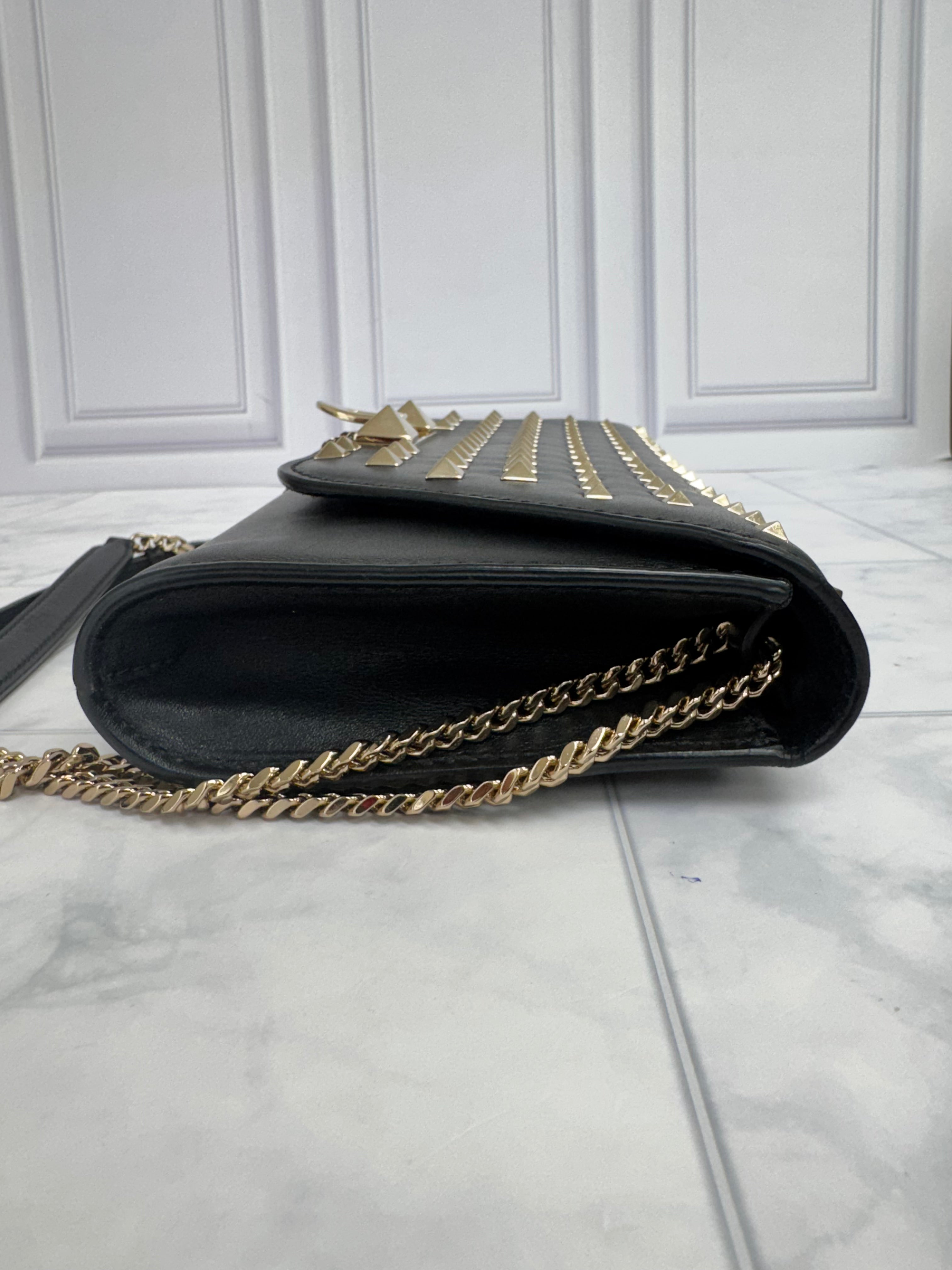 Valentino Black Leather Rockstud All Over Demilune Chain Shoulder Bag