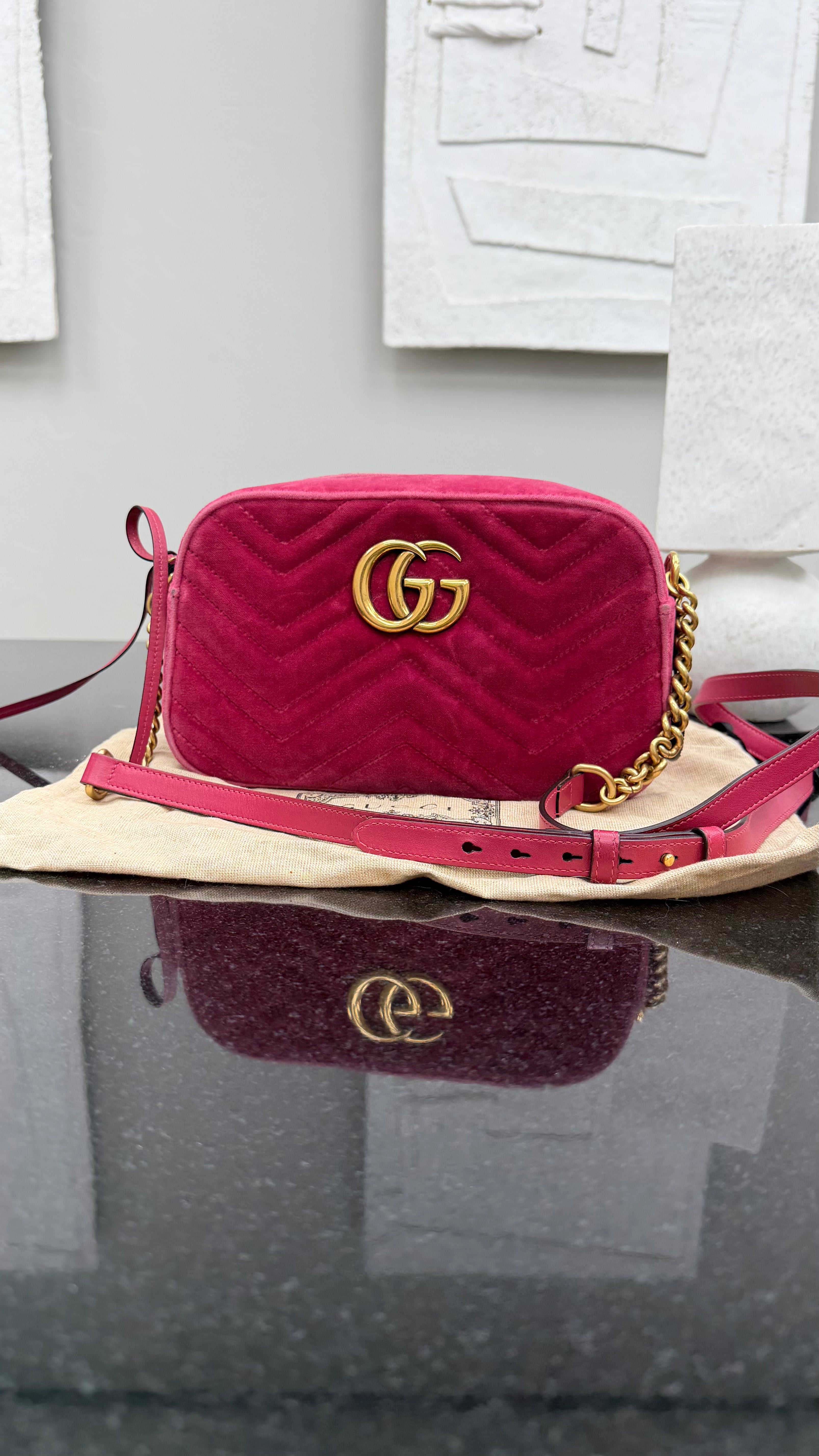 Gucci Pink Velvet Small Marmont Crossbody
