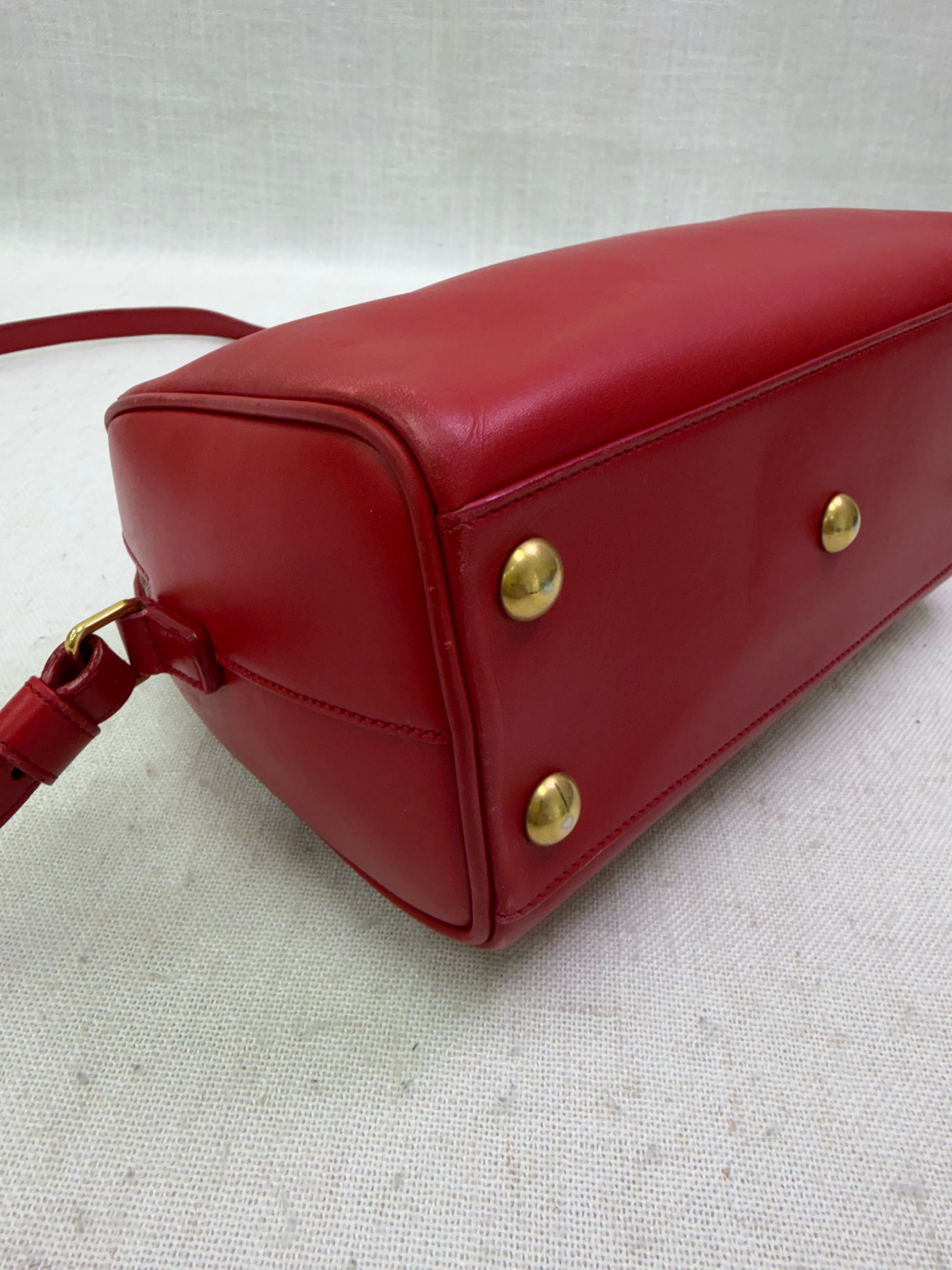 Saint Laurent YSL Red Smooth Leather Baby Duffle Bag