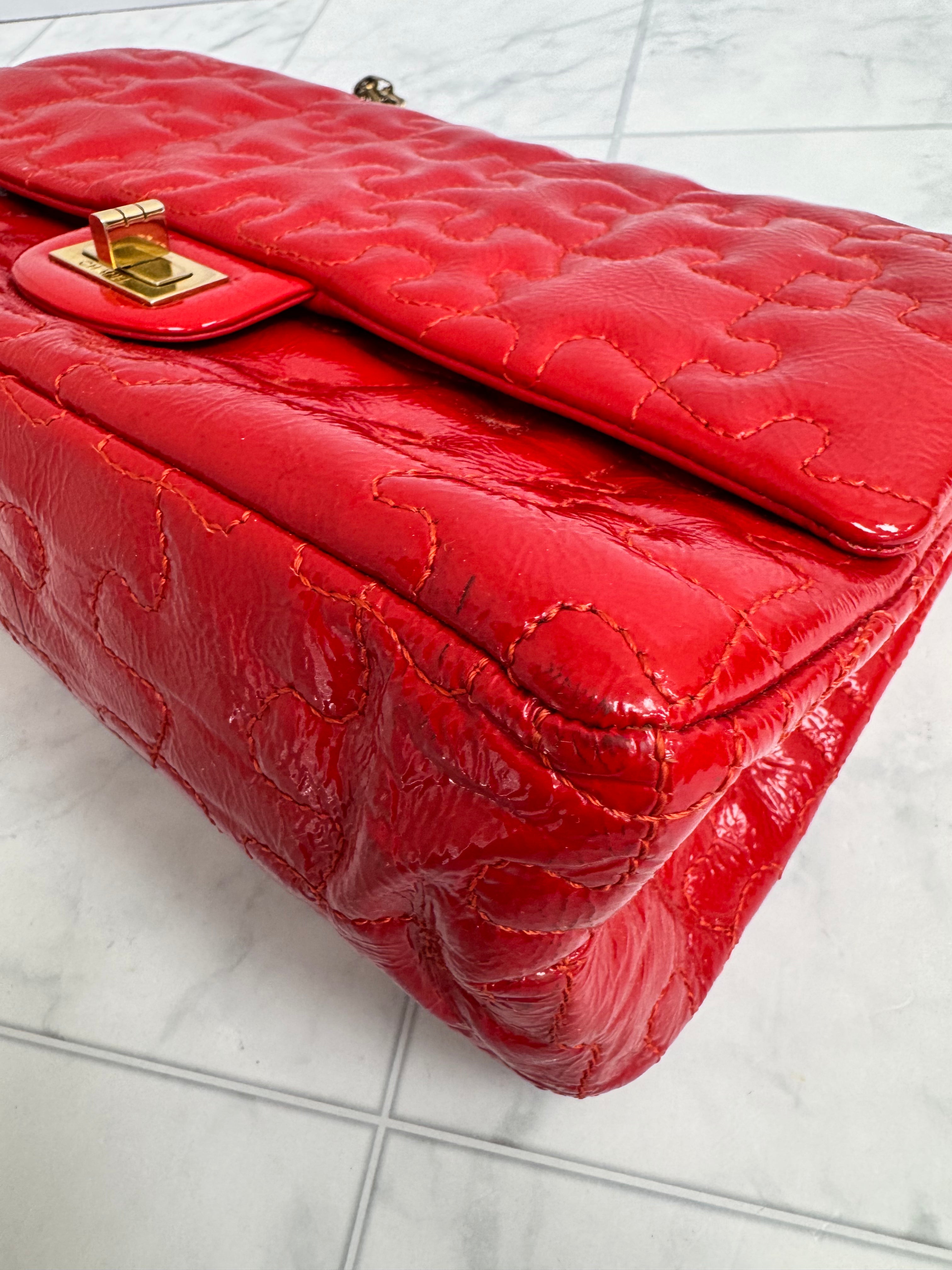 Chanel Red Puzzle Quilted Patent Leather Reissue 2.55 Shoulder Bag