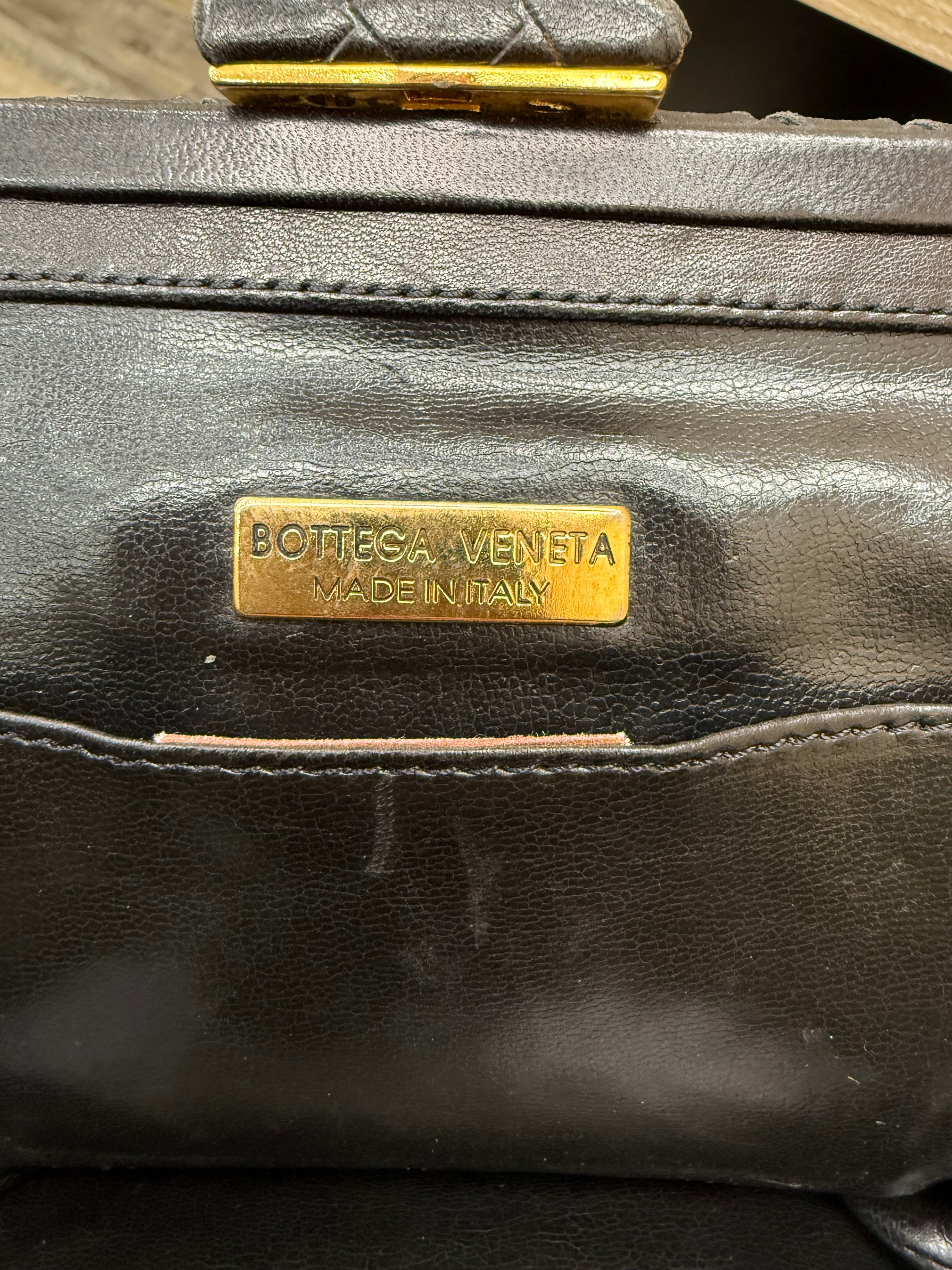 Bottega Veneta Vintage Black Intrecciato Leather Shoulder Bag