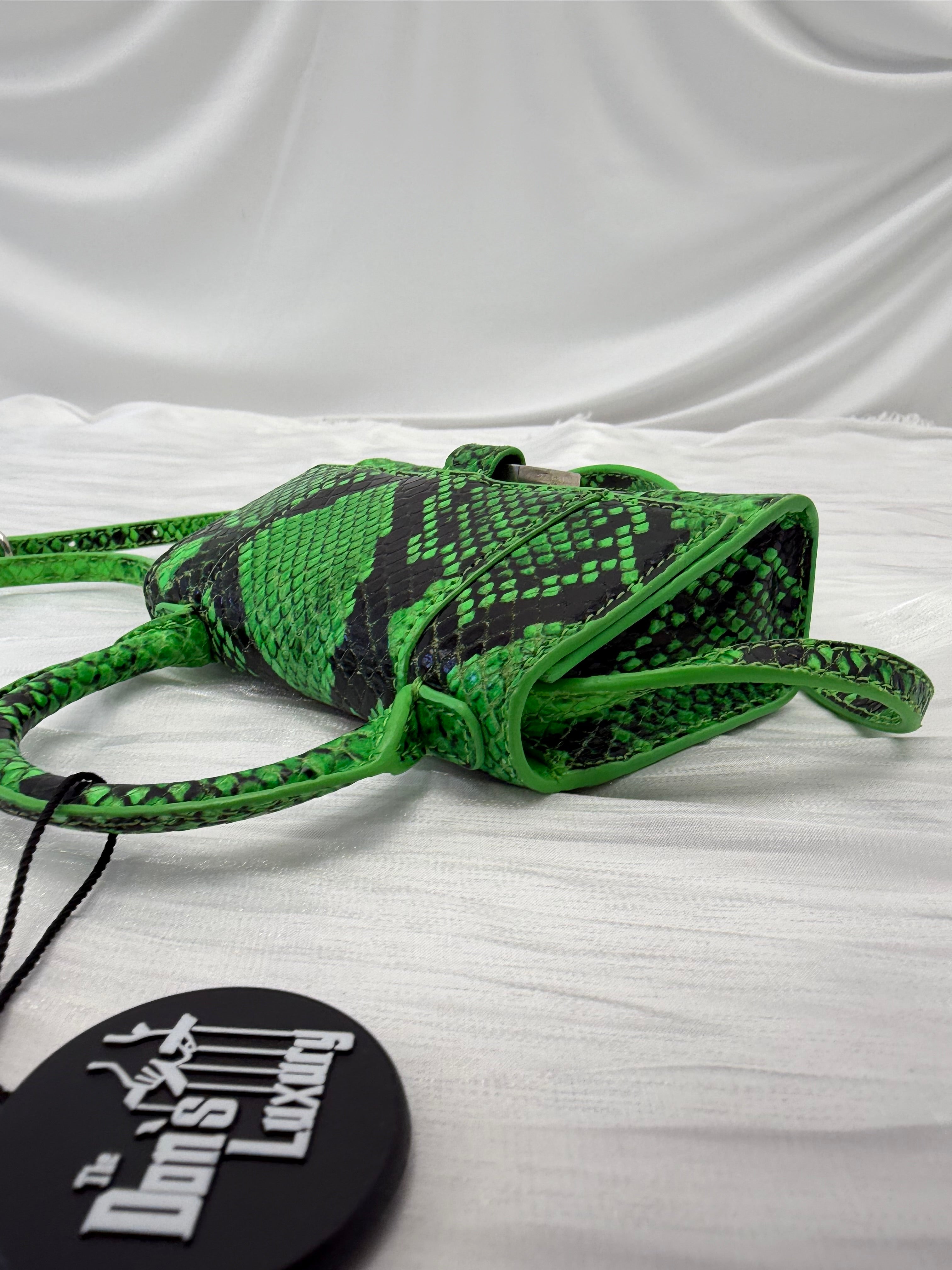 Balenciaga Green Python Embossed Mini Hourglass Bag