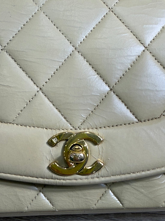 Chanel Vintage Quilted Beige Lambskin Diana Flap Bag