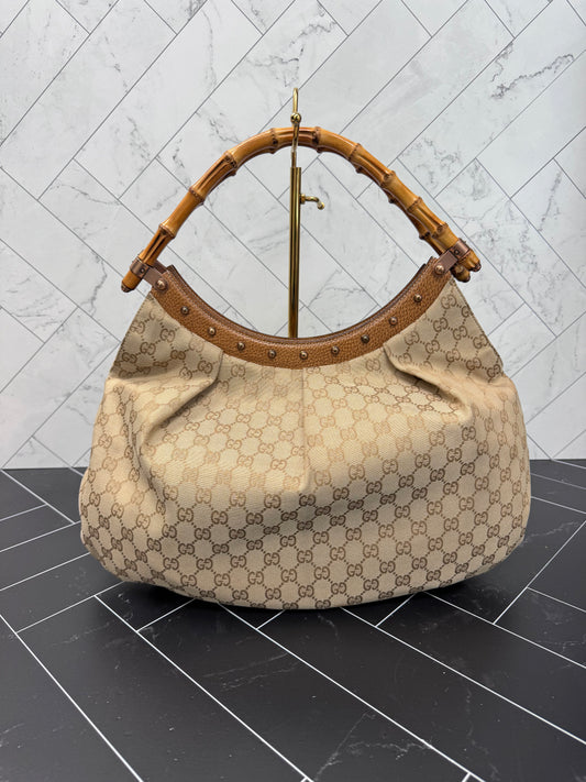 Gucci Vintage Bamboo Large Canvas Tote Bag
