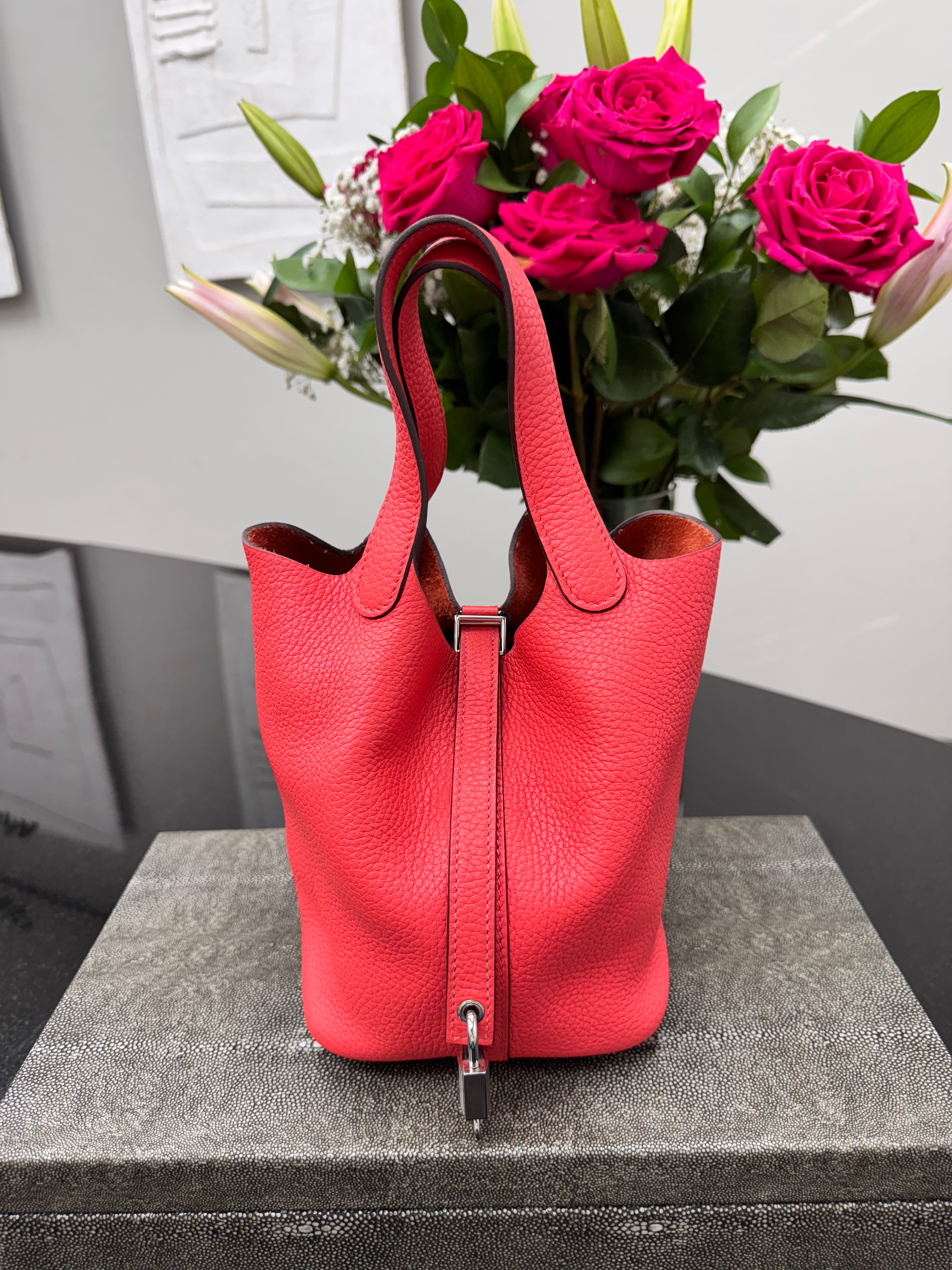 Hermes Rose Jaipur Taurillon Clemence Picotin Lock Bag