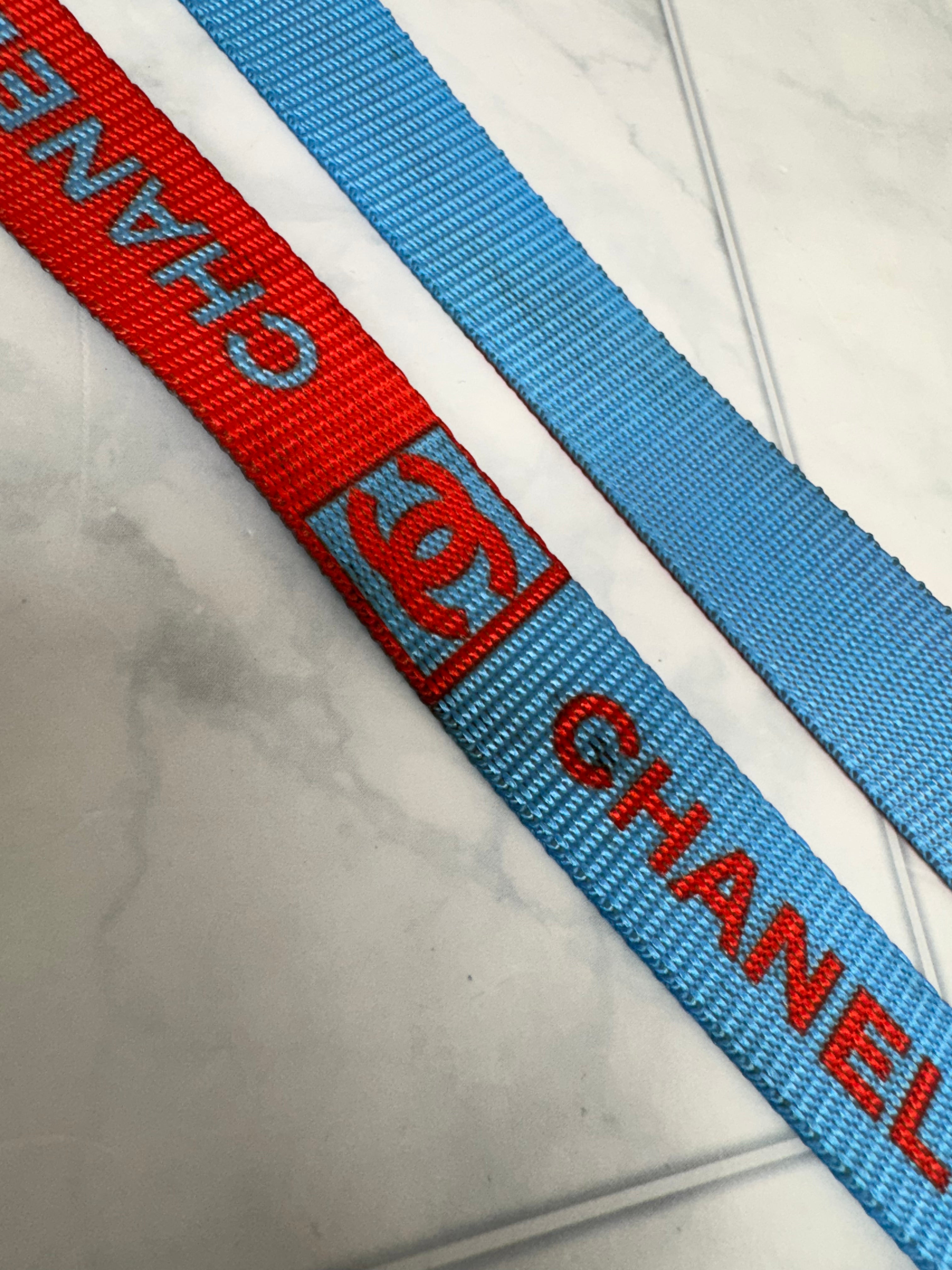 Chanel Baby Blue And Red Nylon Lanyard
