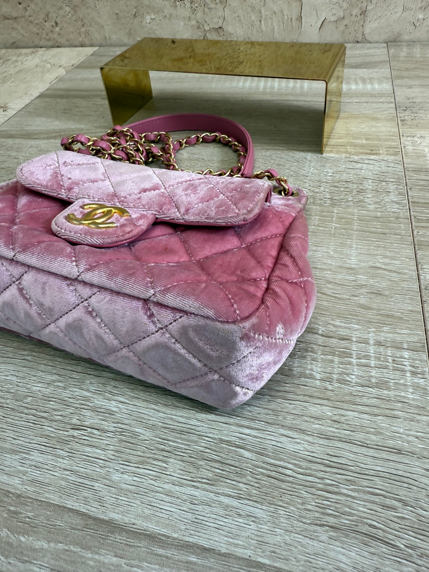 Chanel Pink Velvet Wavy Hobo Bag