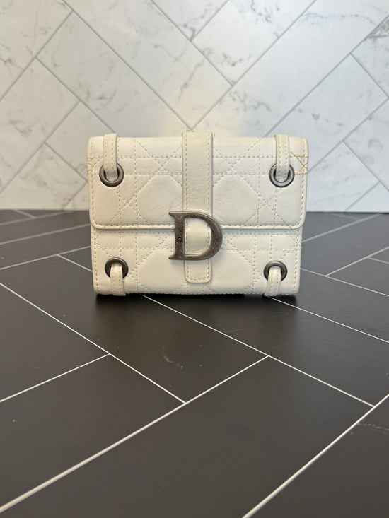 Christian Dior White Cannage Leather Compact Wallet