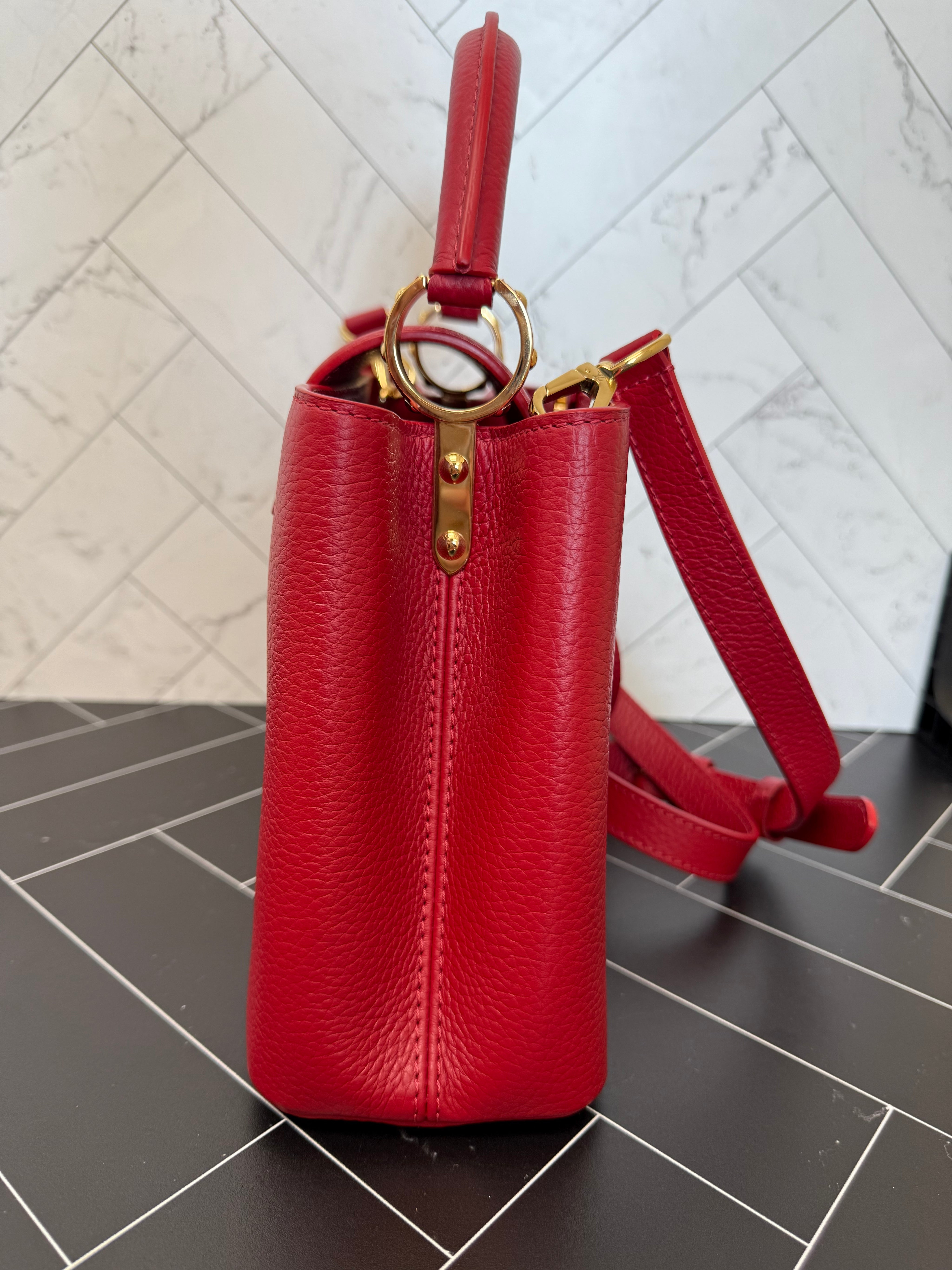 LIKE NEW- Louis Vuitton Red Leather Capucines BB