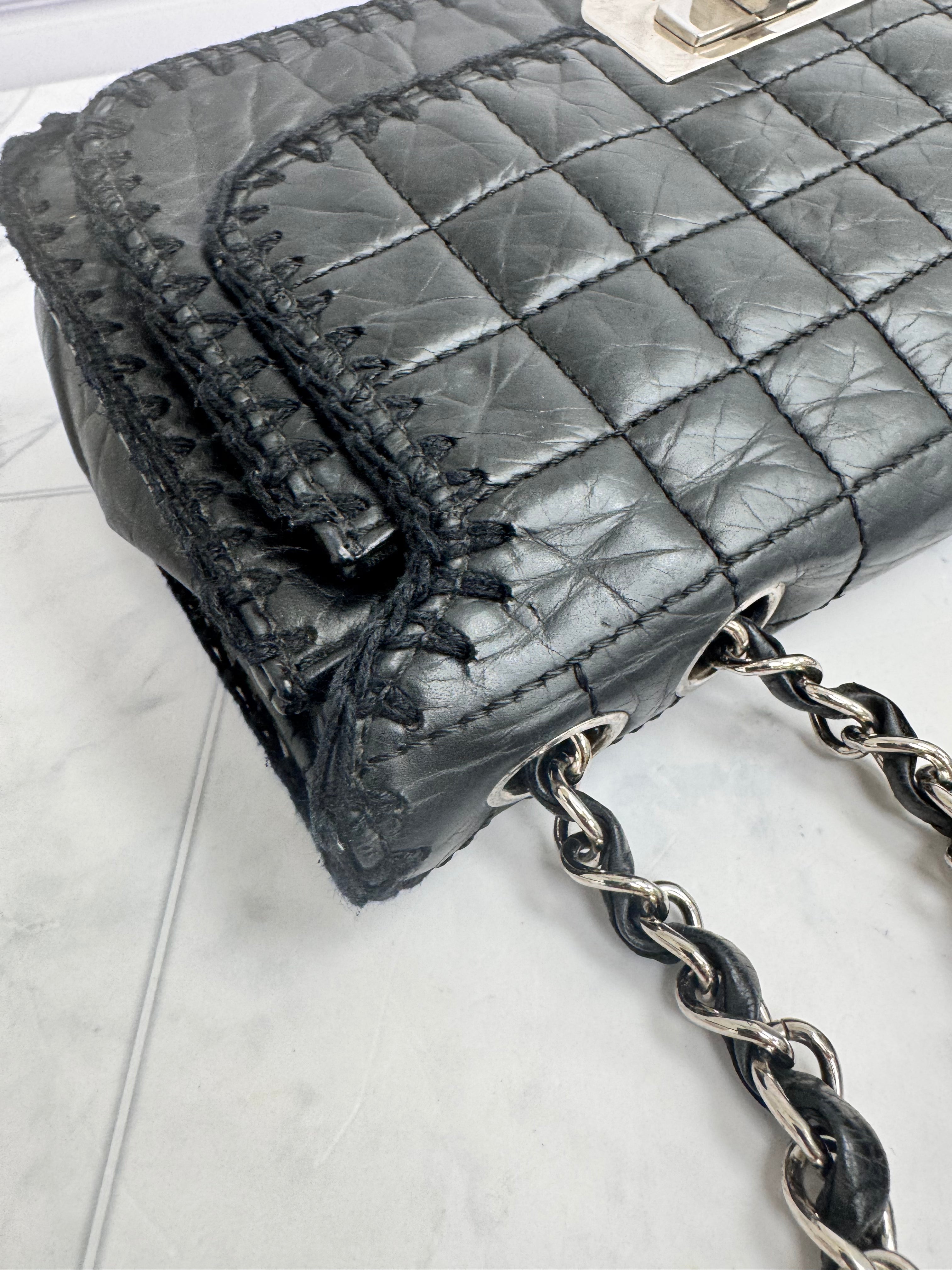 Chanel Black Quilted Leather Crochet Trim Chocolate Bar Reissue 2.55 Flap Bag