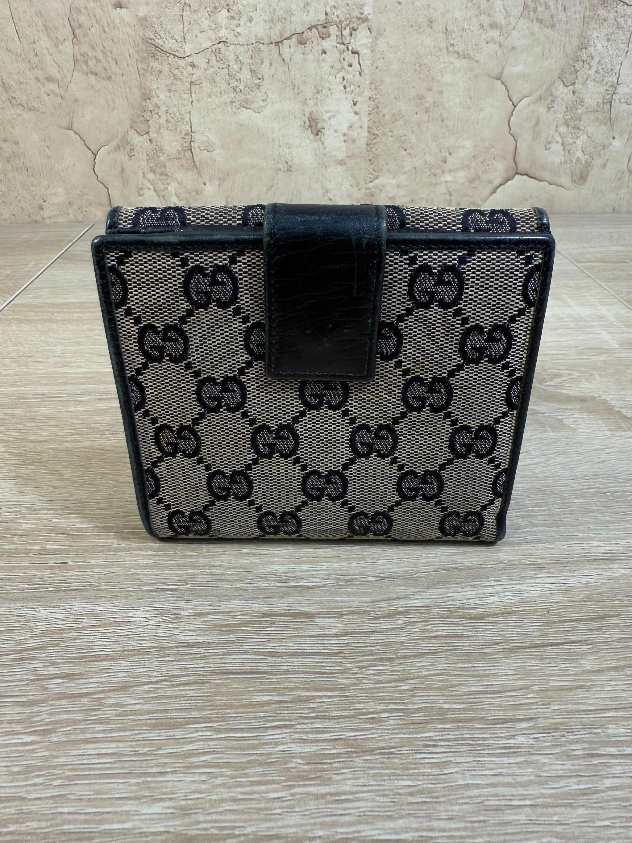 Gucci Black GG Canvas Bamboo Compact Wallet