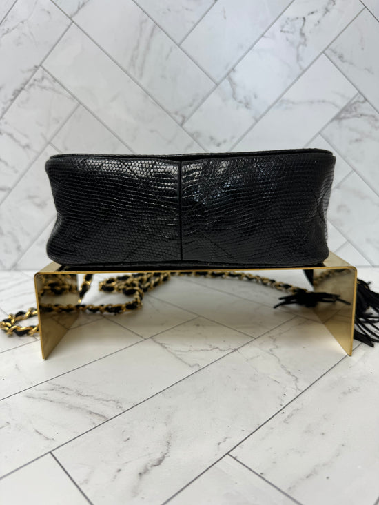 Chanel Black Lizard Camera Crossbody Bag