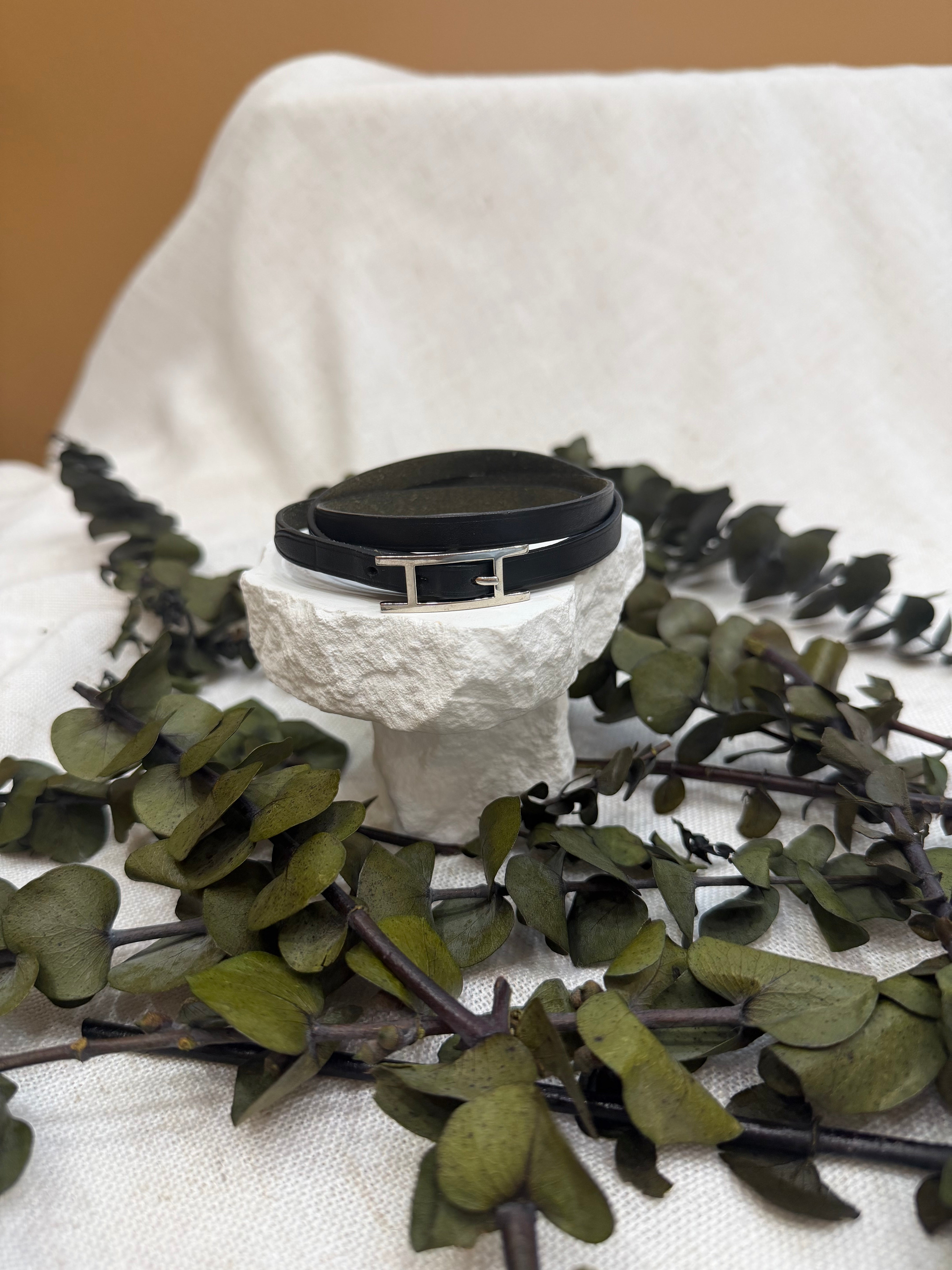 Hermes Black Hapi 3 Wrap Bracelet