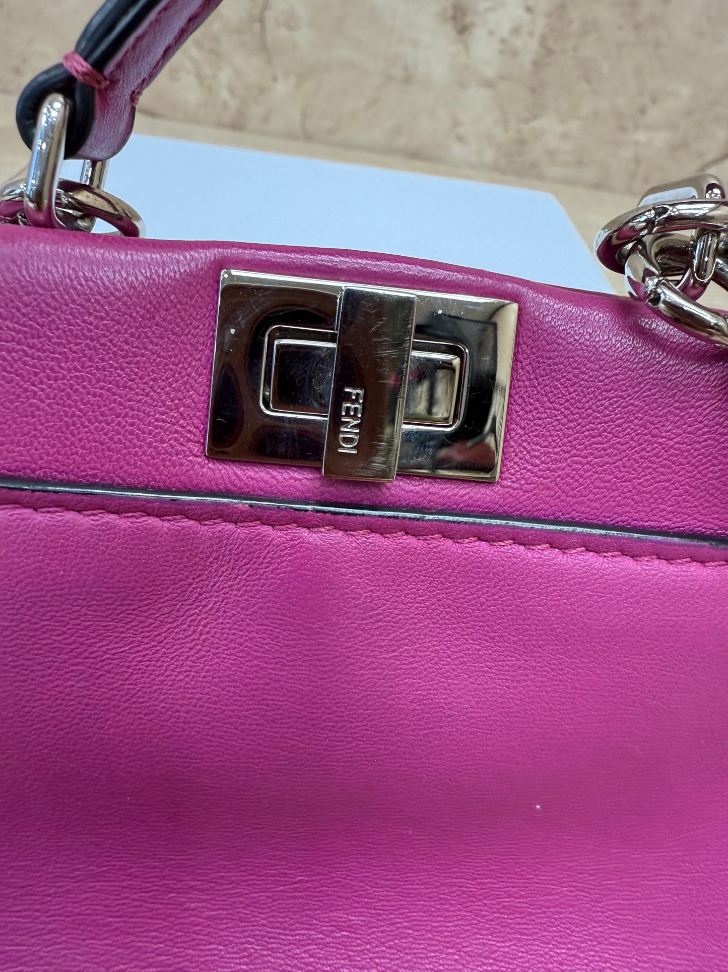 Fendi Magenta Leather Micro Peekaboo Tote Bag