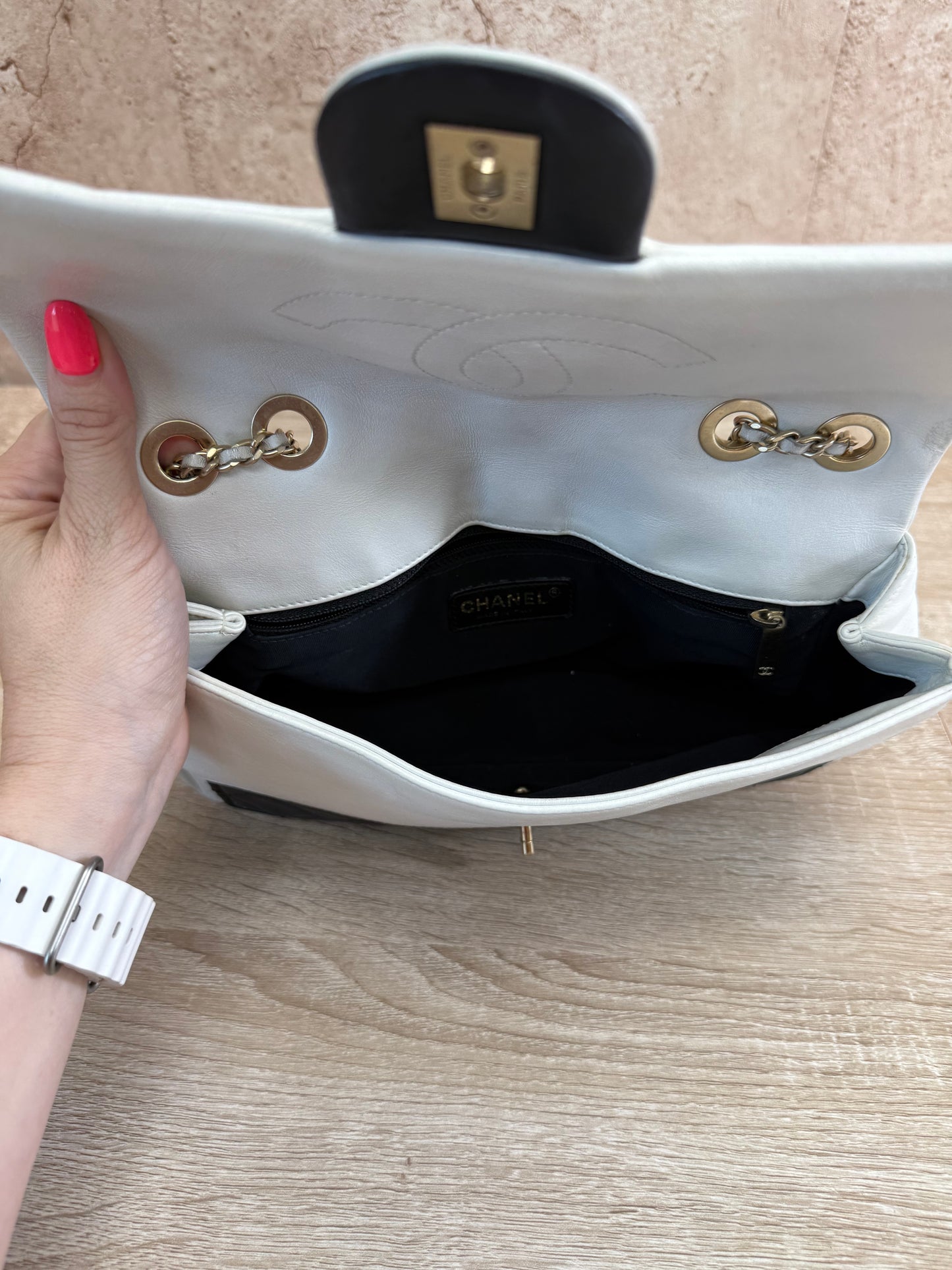 Chanel Black & White Quilted Lambskin Medium Single Flap Bag