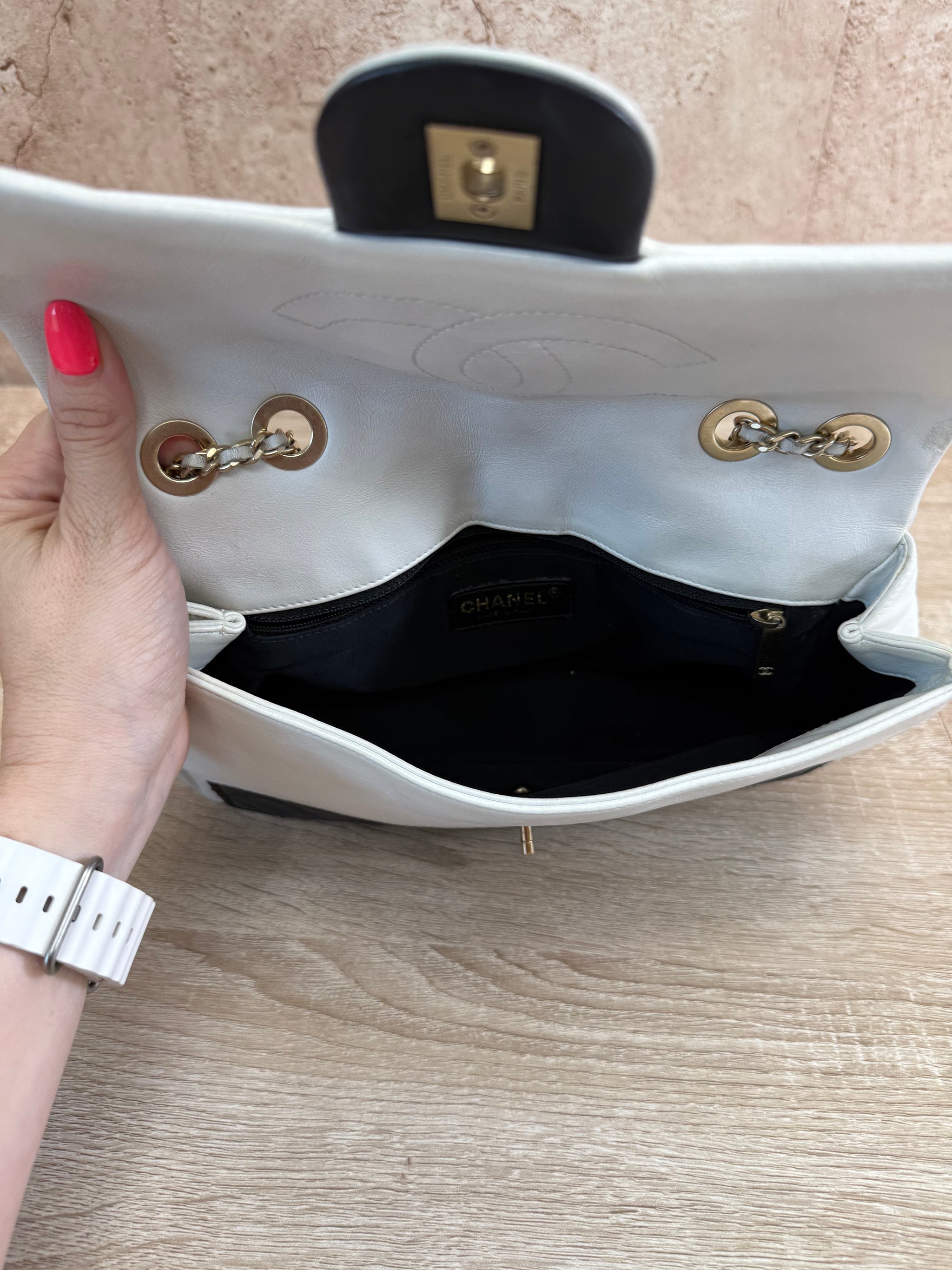 Chanel Black & White Quilted Lambskin Medium Single Flap Bag