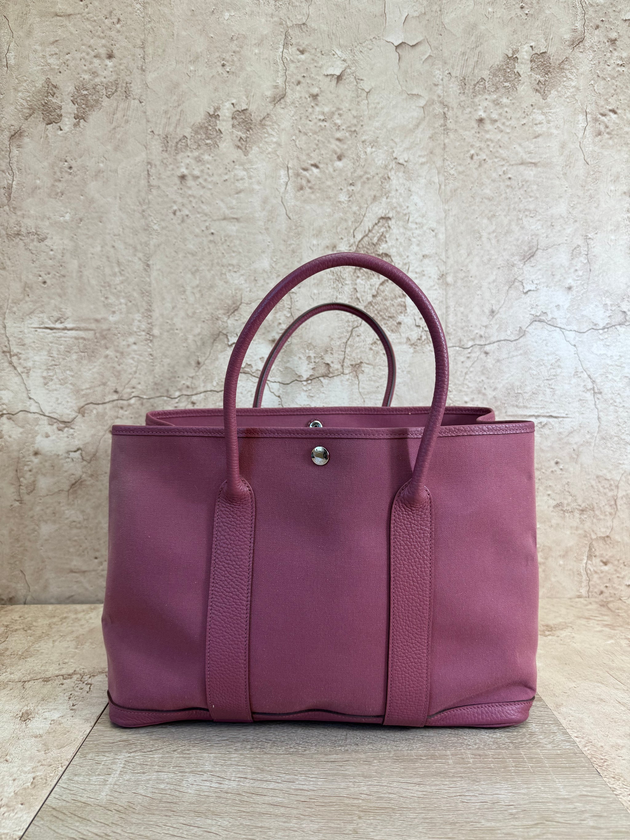 Hermes Purple Canvas with Leather Garden Party Tote