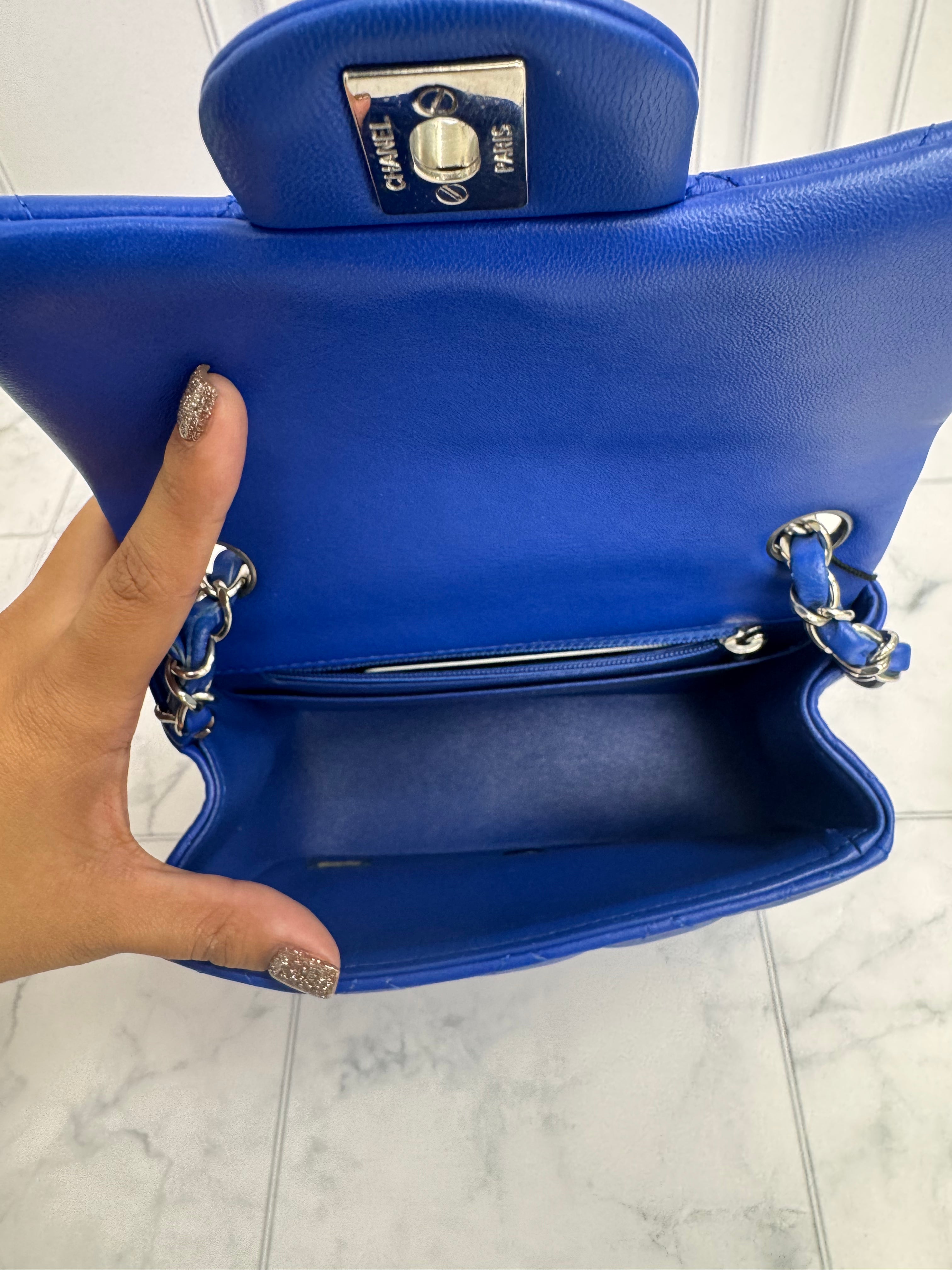 *DONS DROP*  Chanel Blue Quilted Lambskin Leather Classic Mini Flap Bag