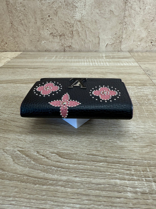Louis Vuitton Black Leather Capucines Floral Compact Wallet