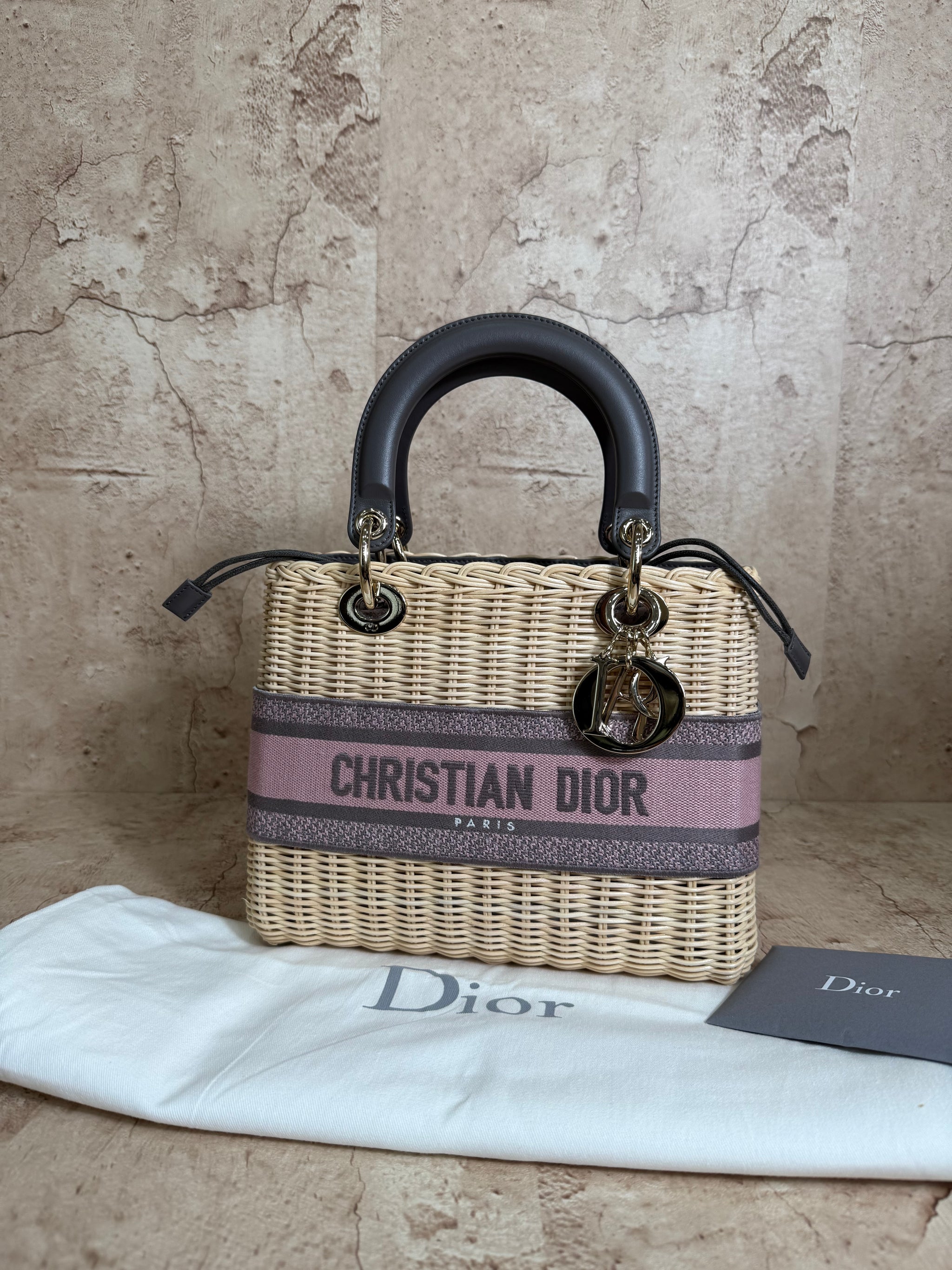 BRAND NEW Christian Dior Wicker Pink Medium Lady Dior