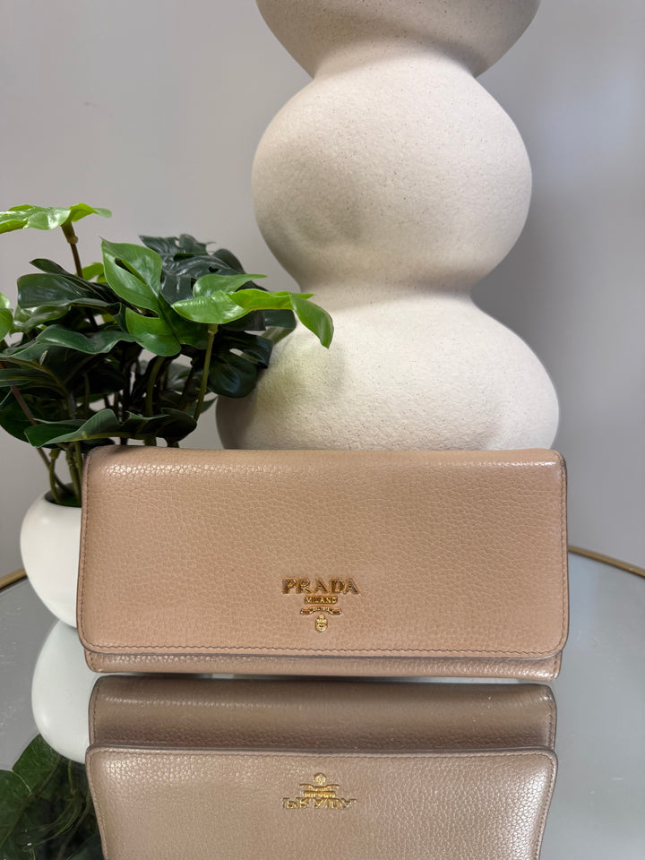 Prada Beige Leather Long Wallet