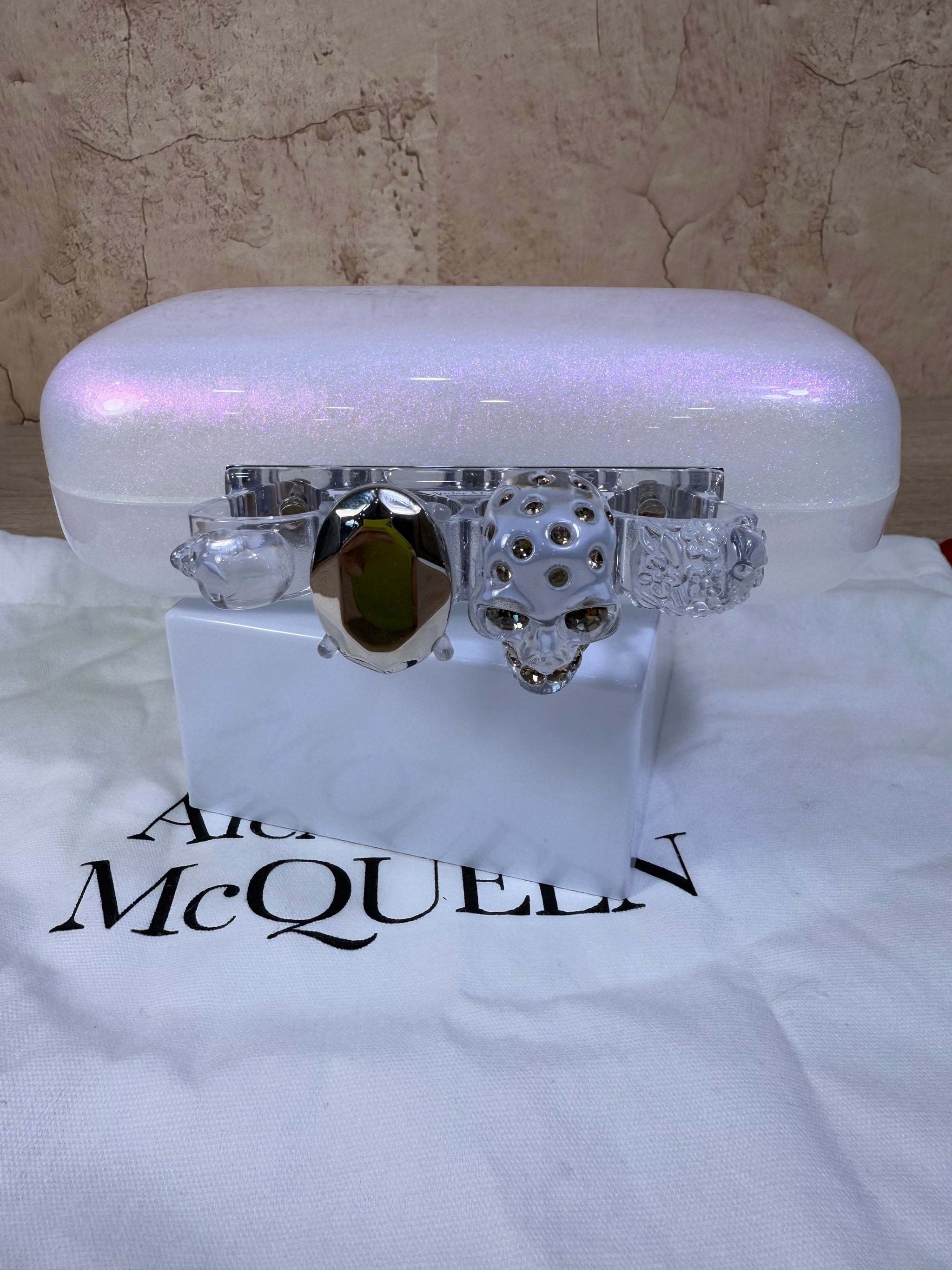 Alexander McQueen Iridescent Plexiglass Small Knuckle Box Clutch