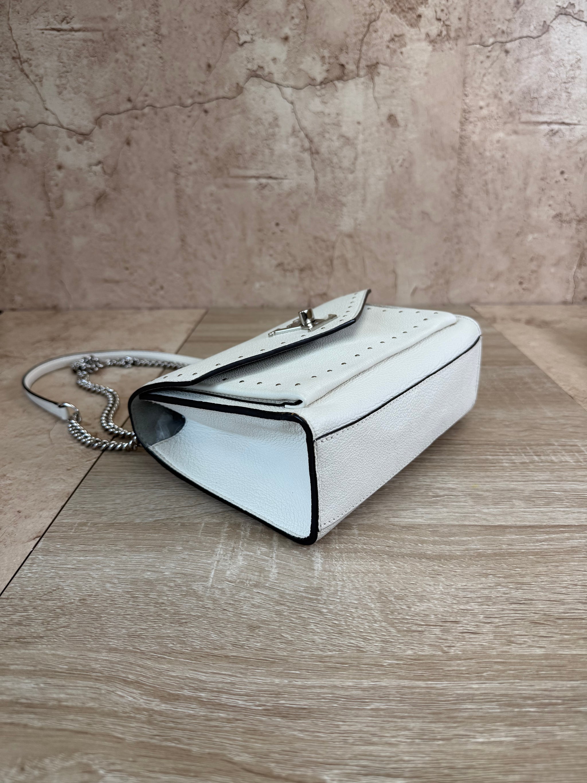 LIKE NEW Louis Vuitton White Mylockme Studded Leather Crossbody Bag