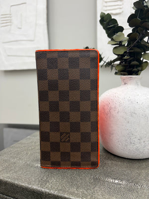 Louis Vuitton Damier Ebene & Neon Orange Brazza Wallet
