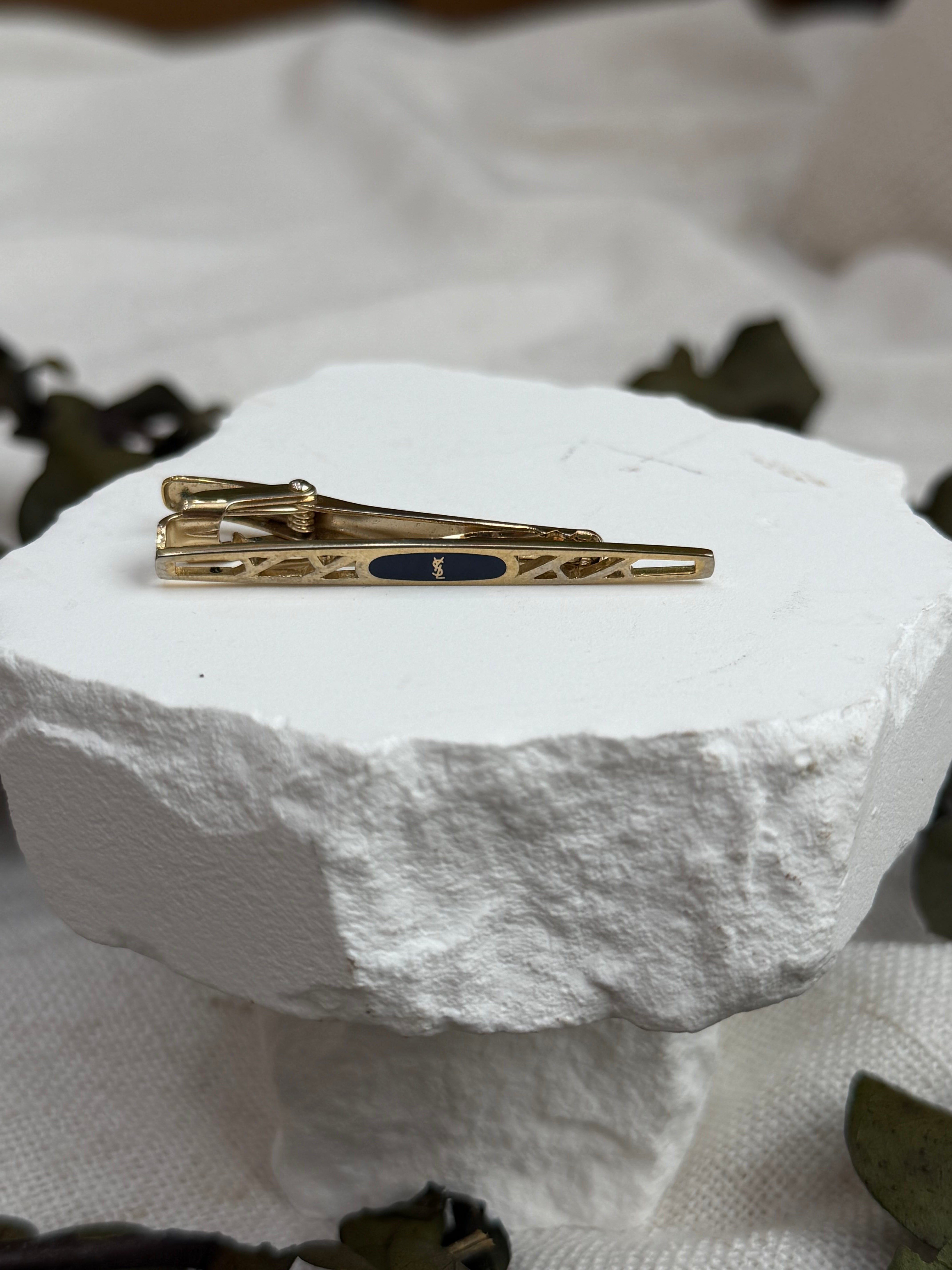 Saint Laurent YSL Gold Tone Tie Clip